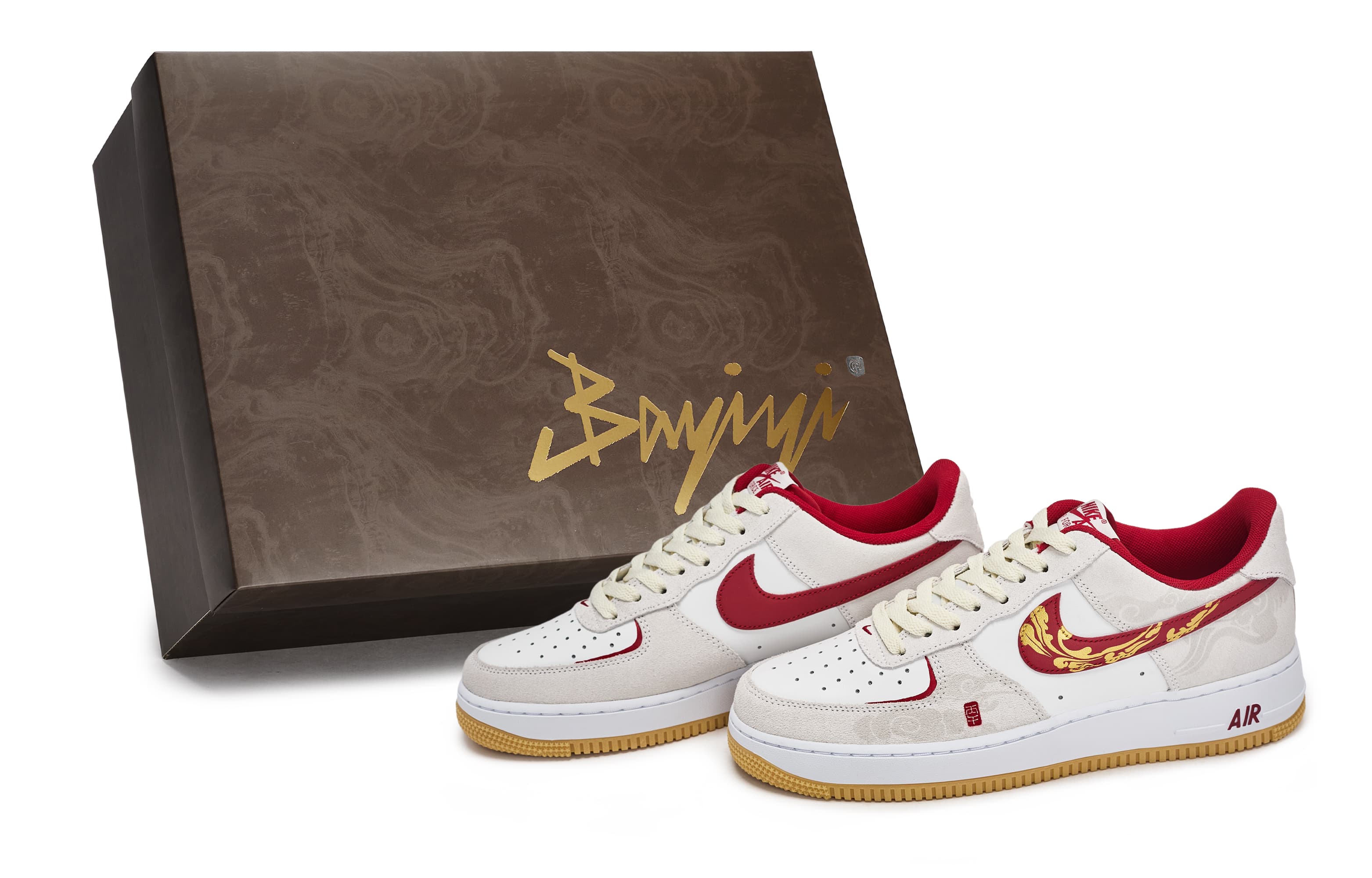 Nike Air Force 1 'Horse Year' CNY Custom Sneakers Unisex Red/White/Gold