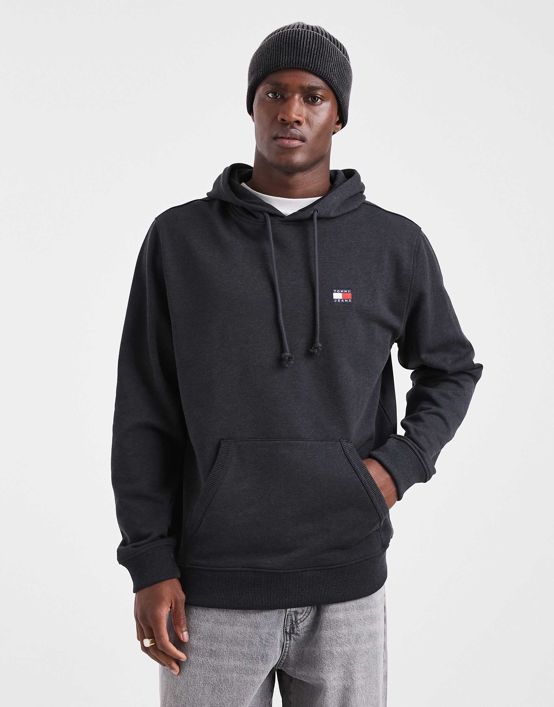 Tommy Jeans chest flag logo hoodie in washed black