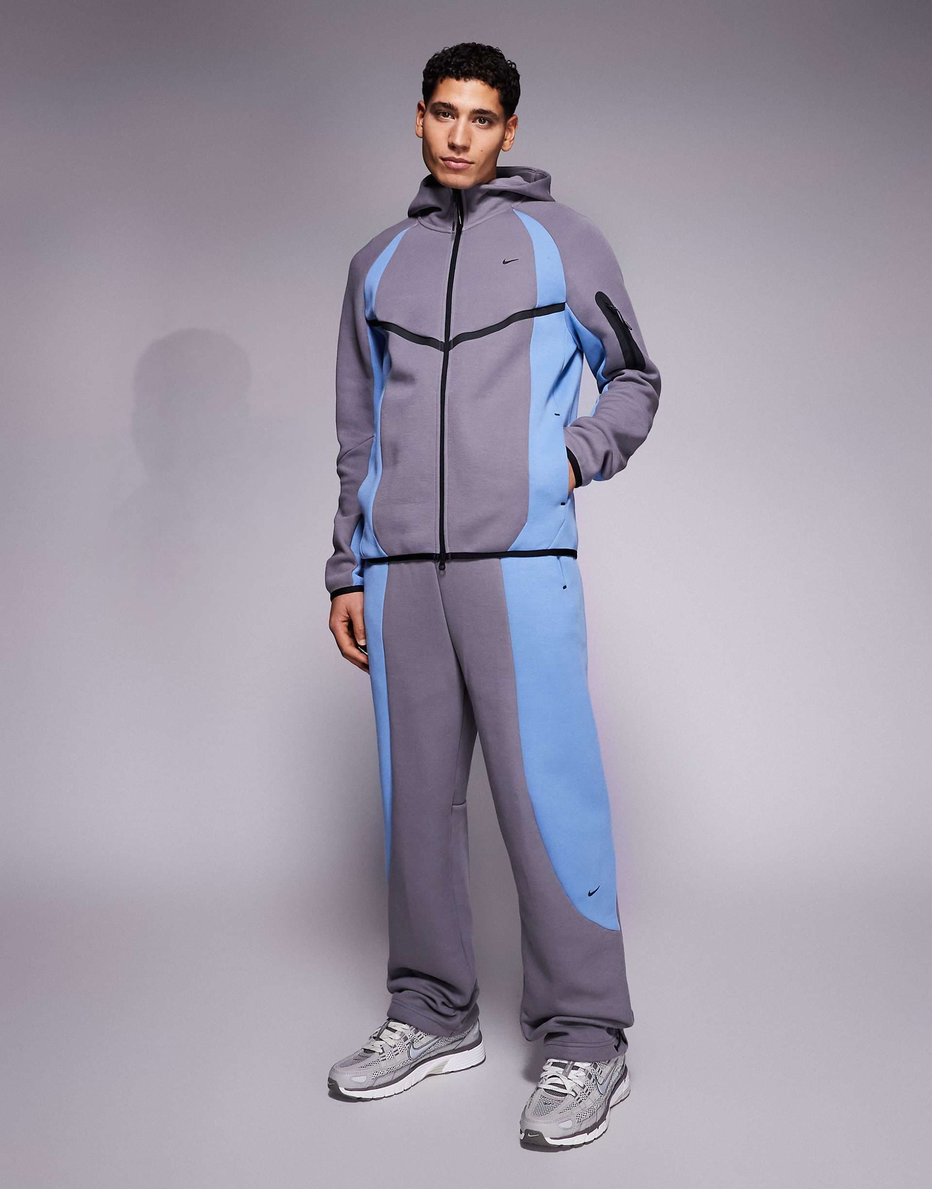 Nike Tech Pro track sweatpants in gray and blue