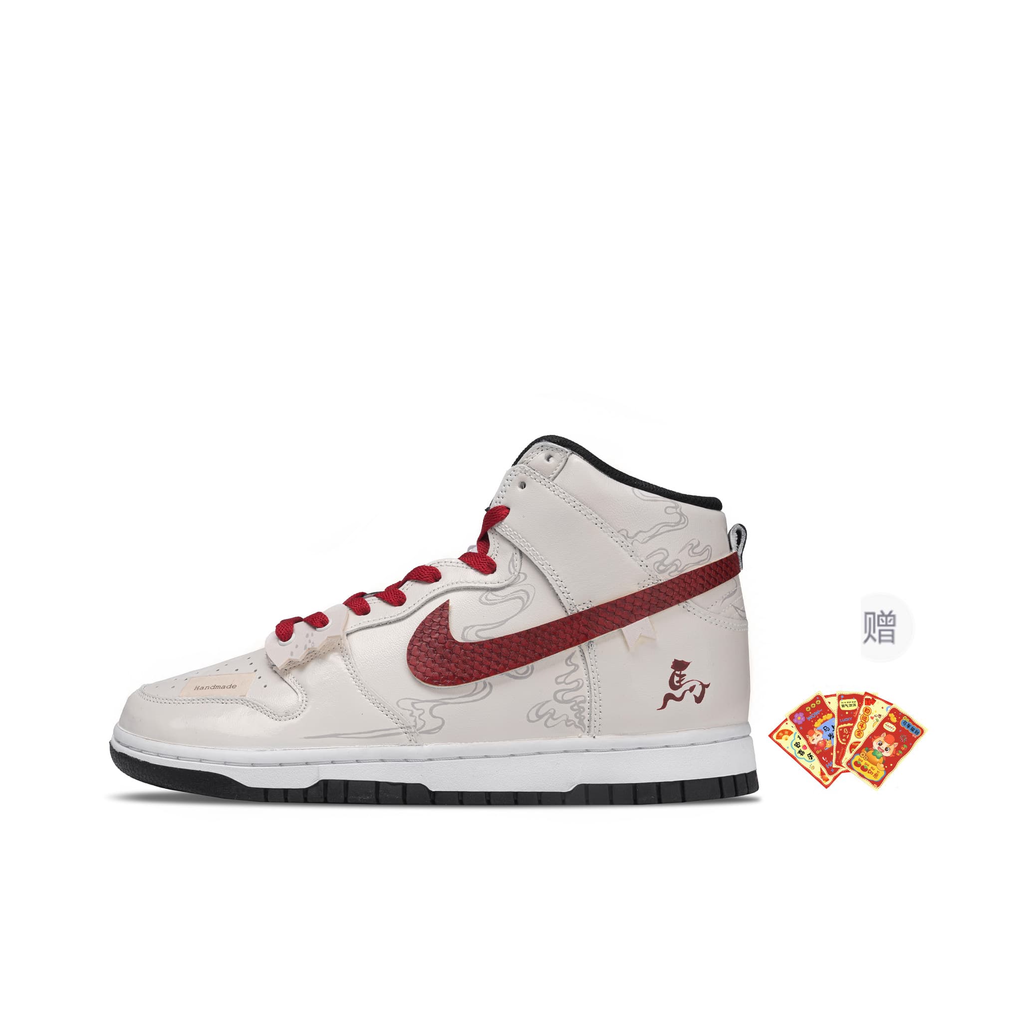 Custom Sneakers Nike Dunk 'Horse Leaping Clouds' CNY Year of the Horse 'Good Fortune' Chinese Trend New Chinese Style Totem Cloud Pattern Horse Minimalist Premium Snug Fit Heightening High-Top Skate Shoes Unisex Beige Red