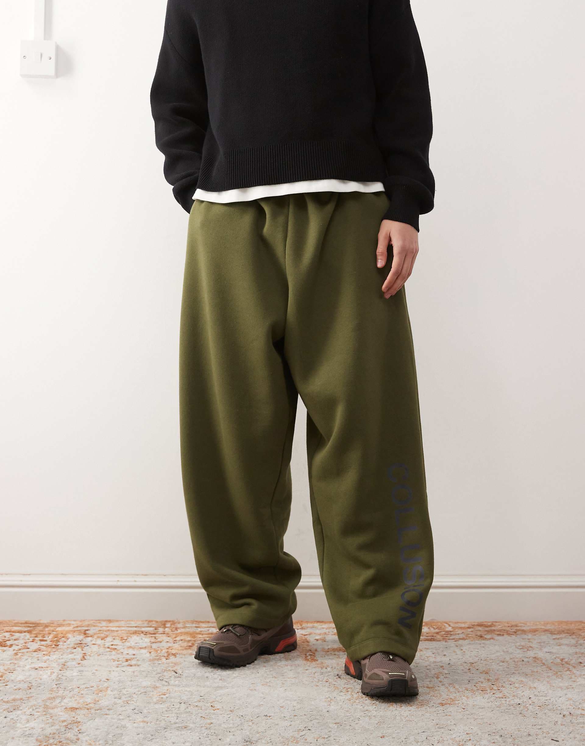 COLLUSION heavyweight relaxed sweatpants in khaki green