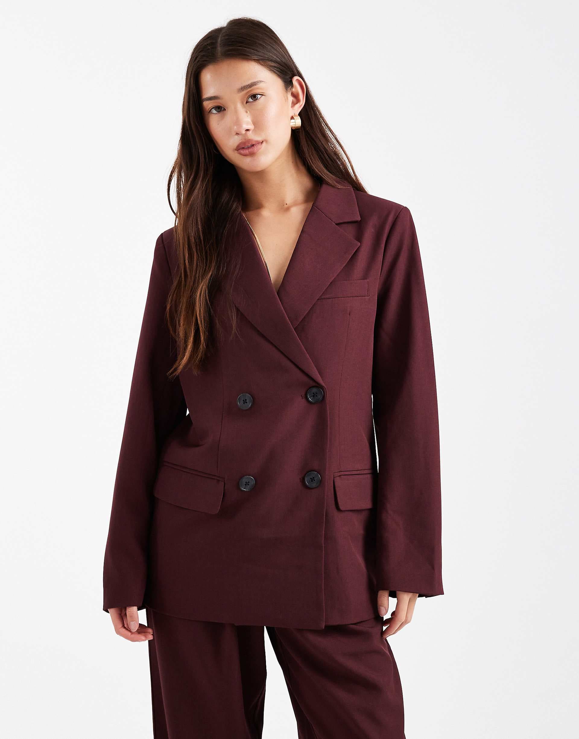 4th & Reckless tailored double breasted blazer in burgundy - part of a set
