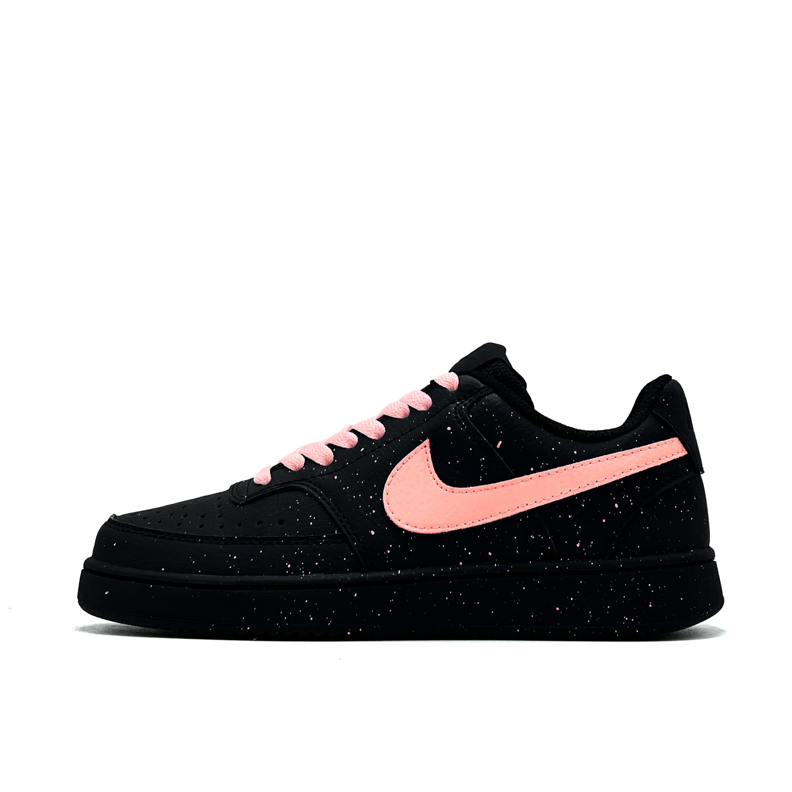 Custom Sneakers Nike Court Vision Low 'Half Sugar' Synthetic Leather Couple Unisex Star Dust Splatter Sweet & Cool Trendy Daily Minimalist Luxury Color Block Wear-Resistant Low-Top Skate Shoes Unisex Black Pink