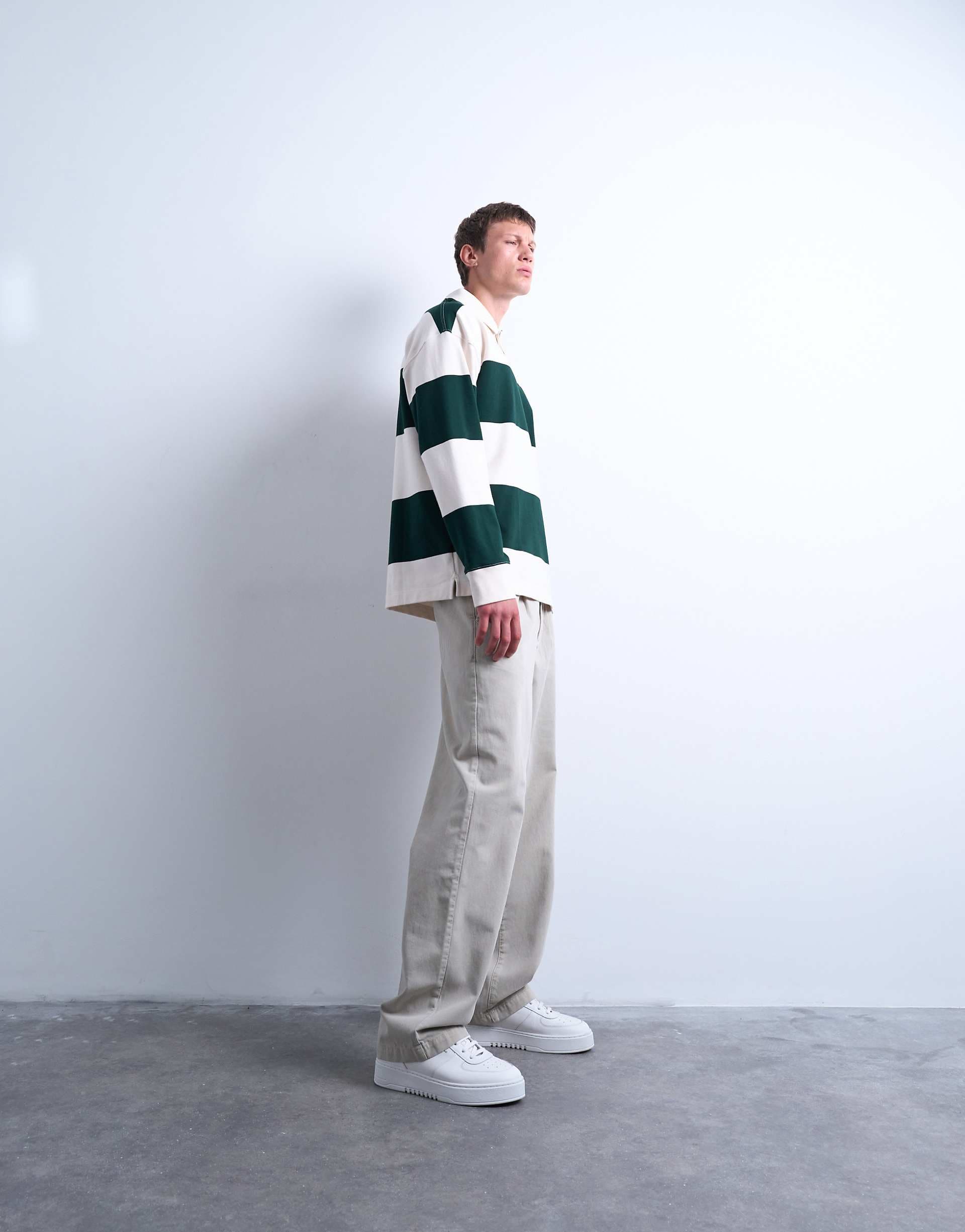 Topman baggy fit high rise twill pants in stone
