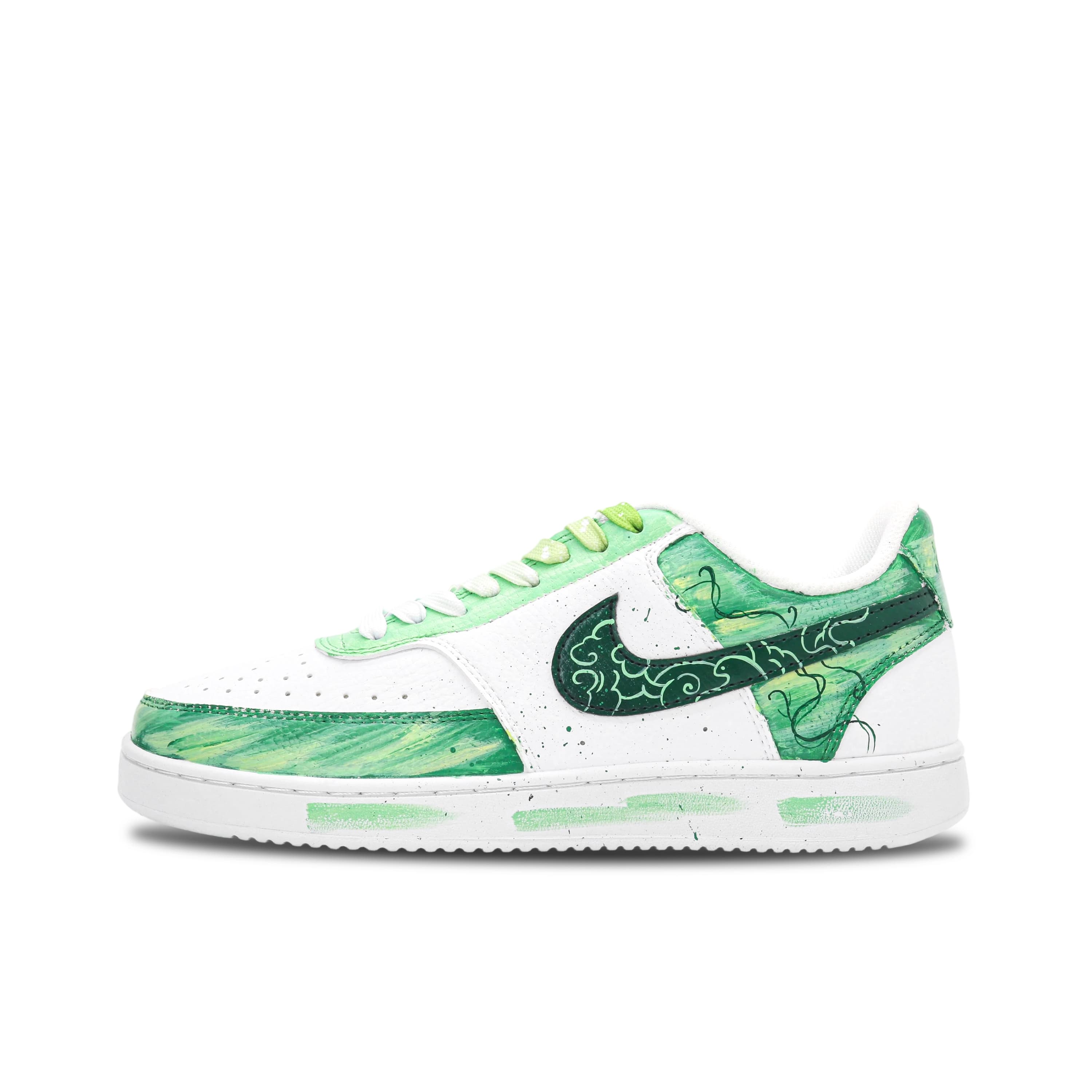 Custom Sneakers Nike Court Vision 1 'Green Cloud' Leather Graffiti Hand-Painted Versatile Simple Lightweight Breathable Low-Top Skate Shoes Unisex Cyan
