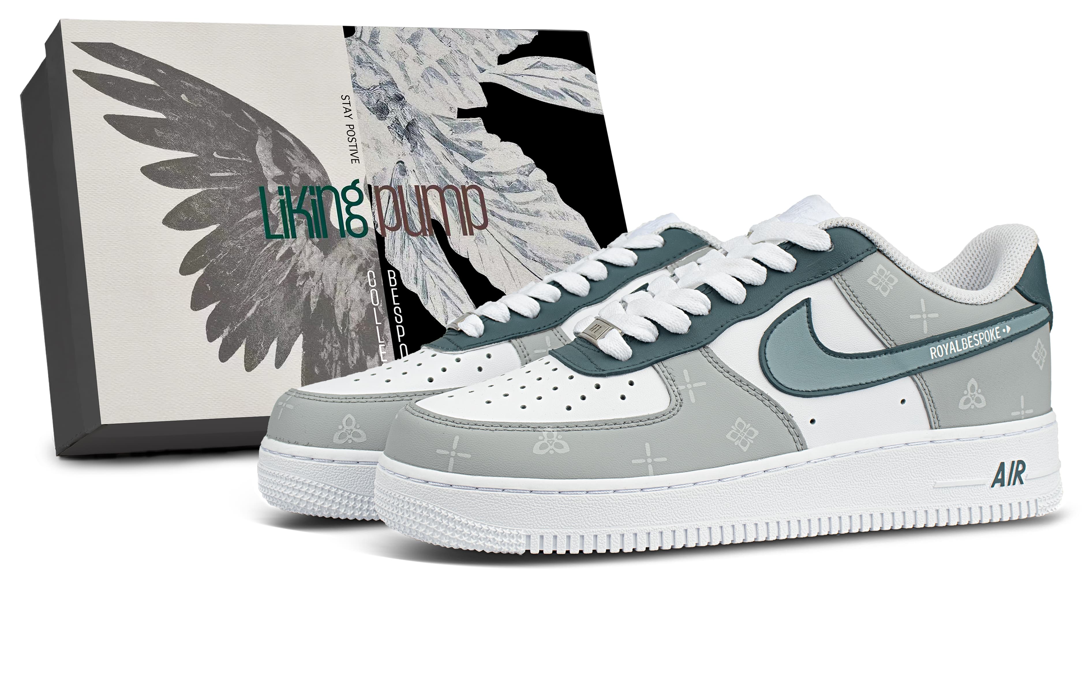 Custom Sneakers Nike Air Force 1 Synthetic Leather Unique Colorway Air Force 1 'Lark Gift Box' Supportive Low-Top Skate Shoes Unisex Grey