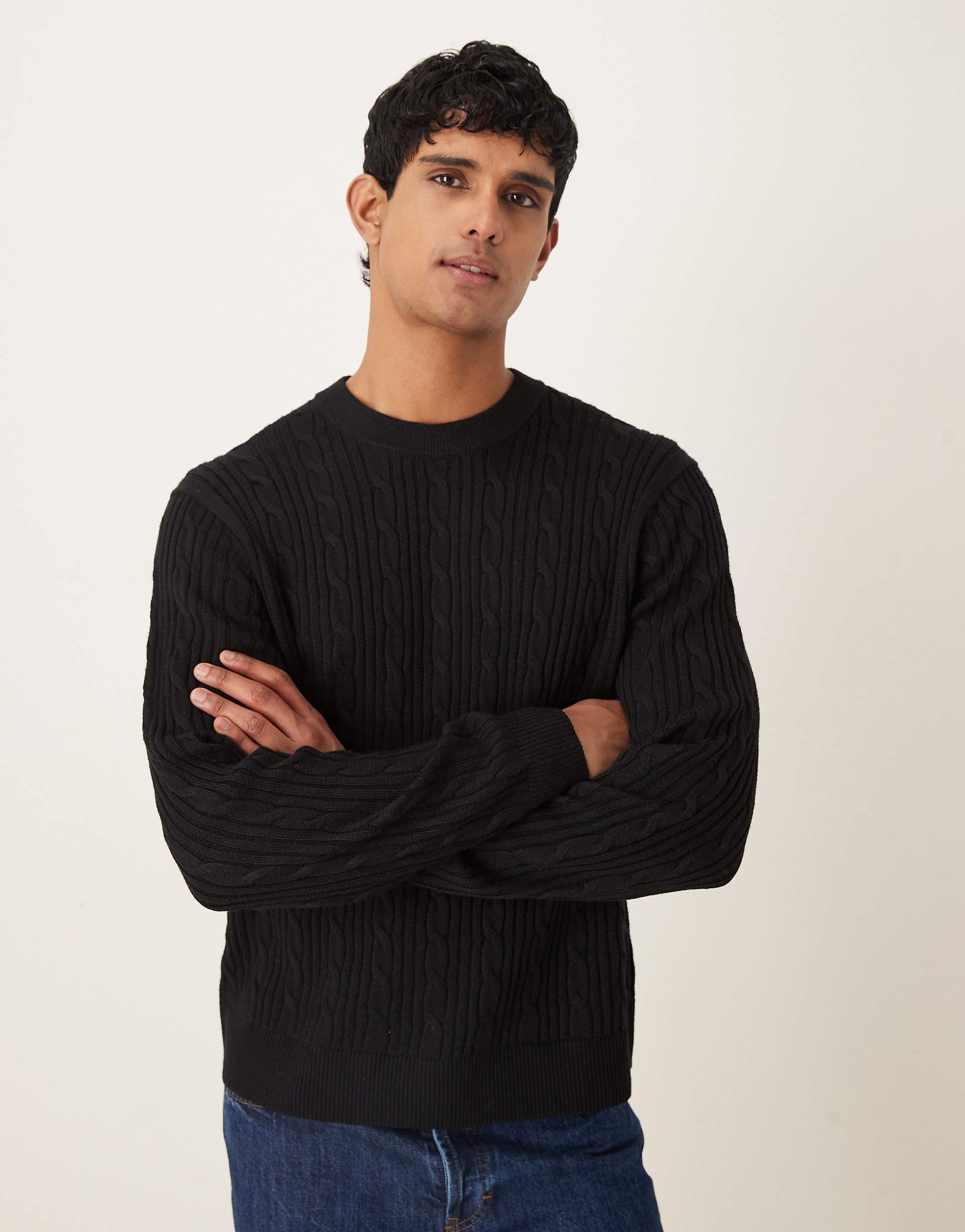 Abercrombie & Fitch wool blend cable knit sweater in black