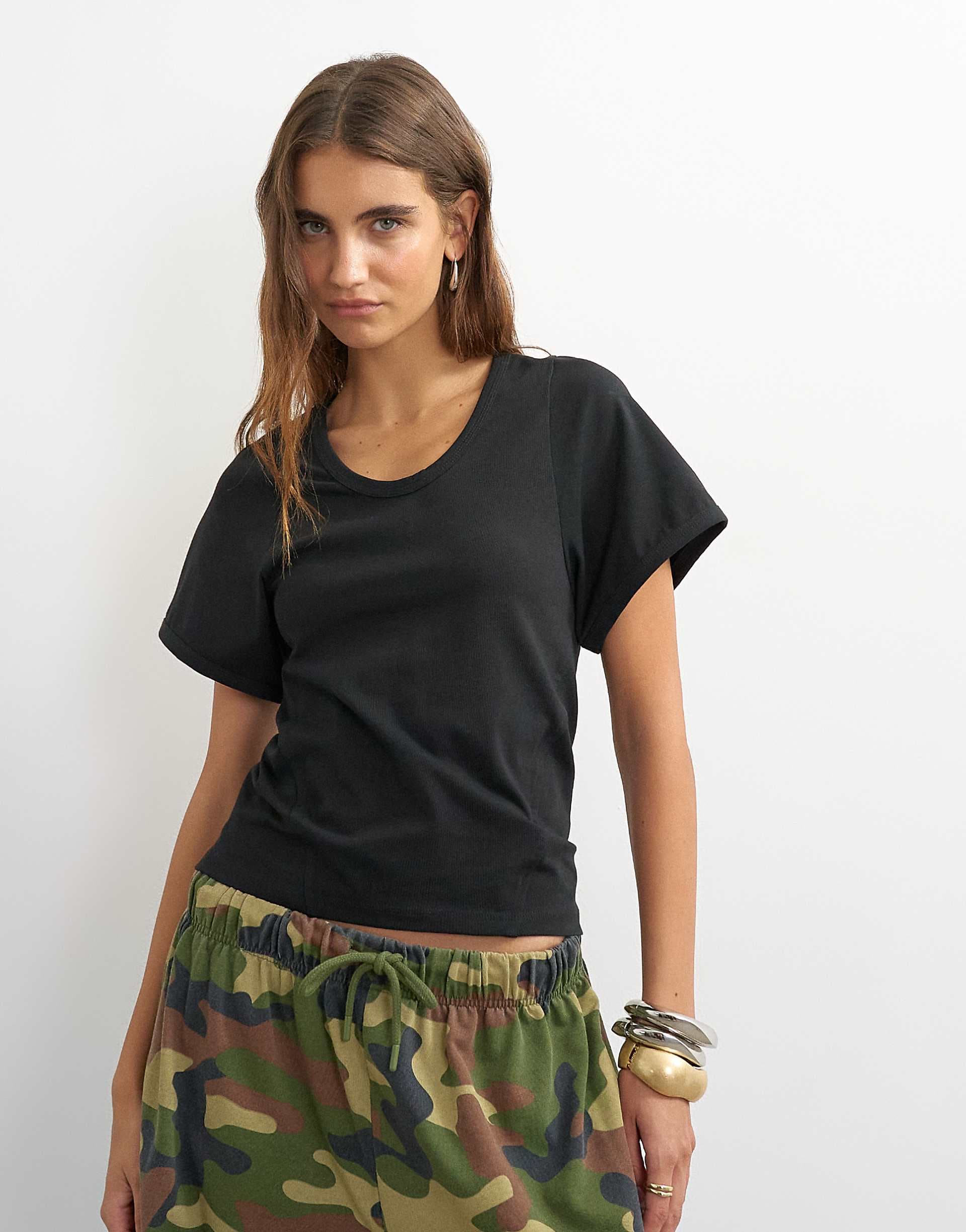 Topshop scoop neck sculpted T-shirt in black