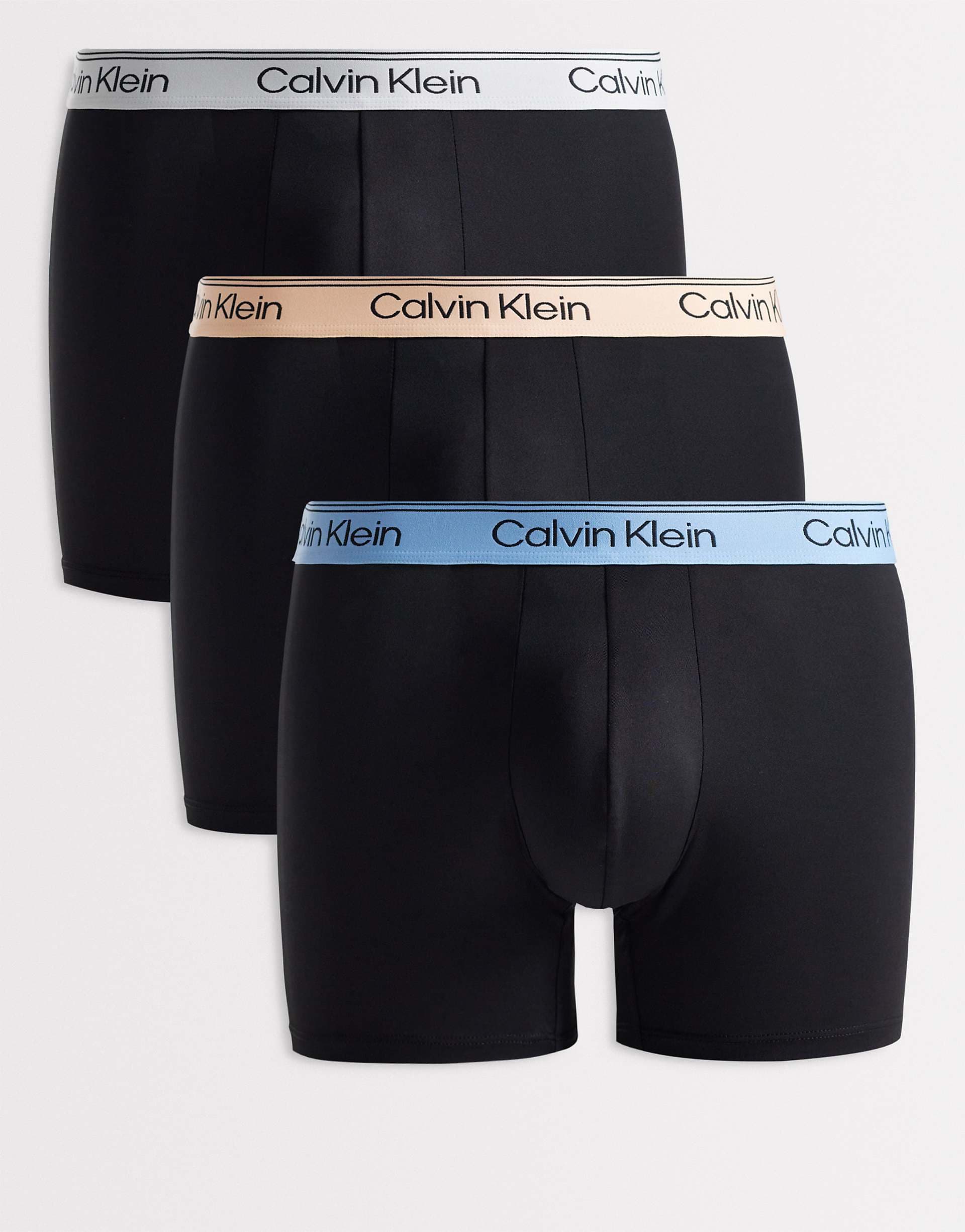 Calvin Klein Microfibre Stretch 3 pack boxer briefs in black with colored waistbands