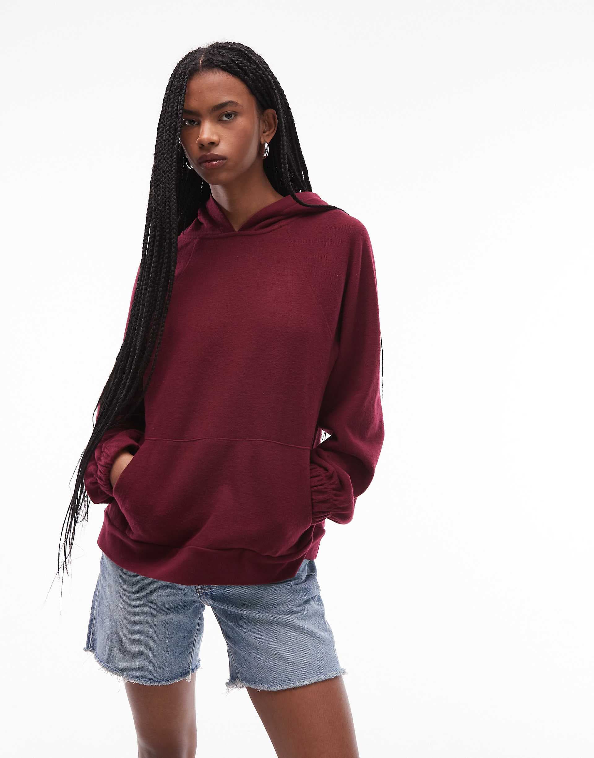 ASOS DESIGN supersoft raglan sleeve oversized hoodie in dark cherry