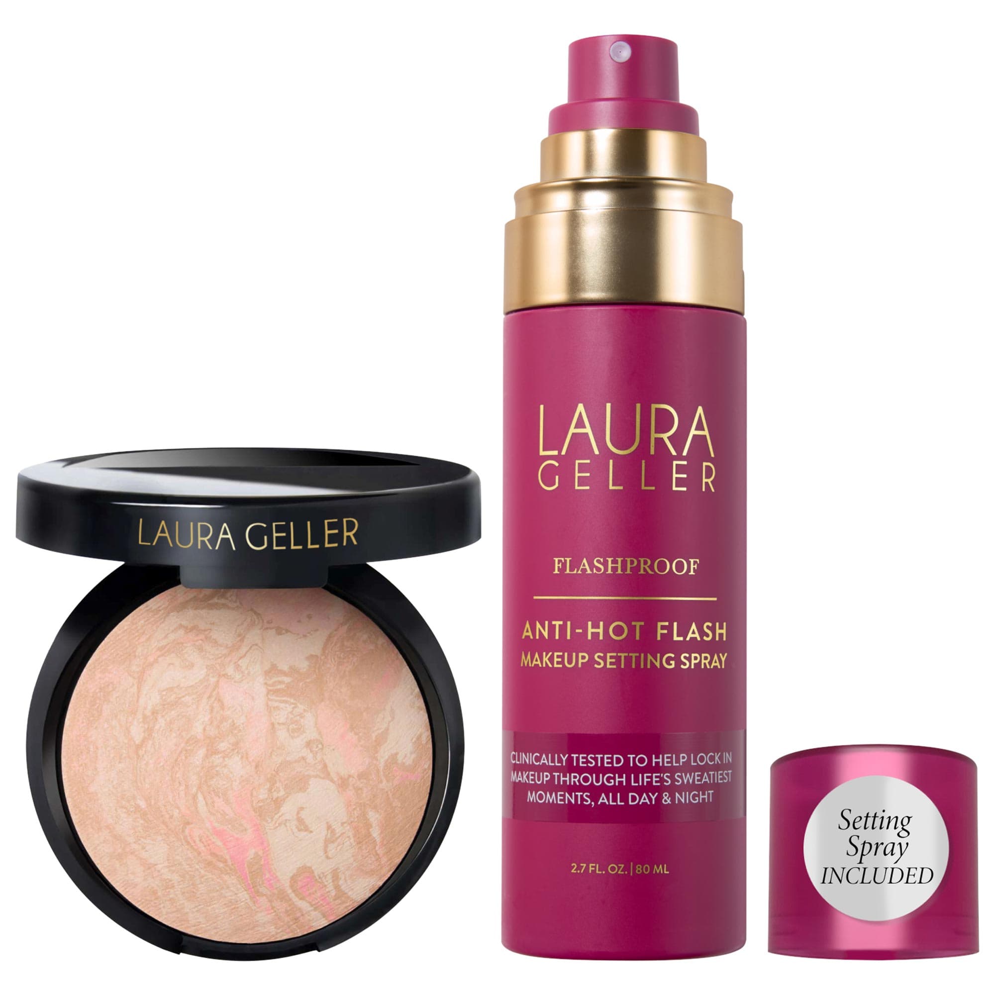 Balance and Brighten Color Correcting Baked Powder Foundation + FlashProof Anti–Hot Flash Setting Spray Set