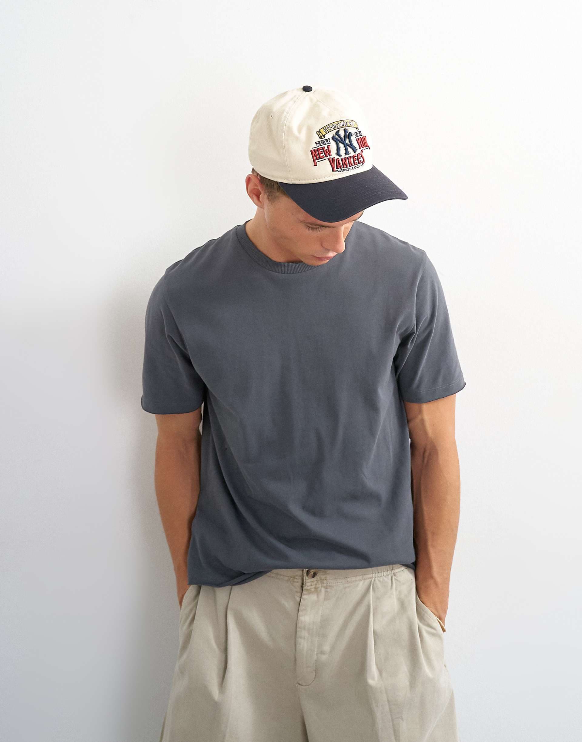 Topman classic fit distressed raw hem t-shirt in charcoal