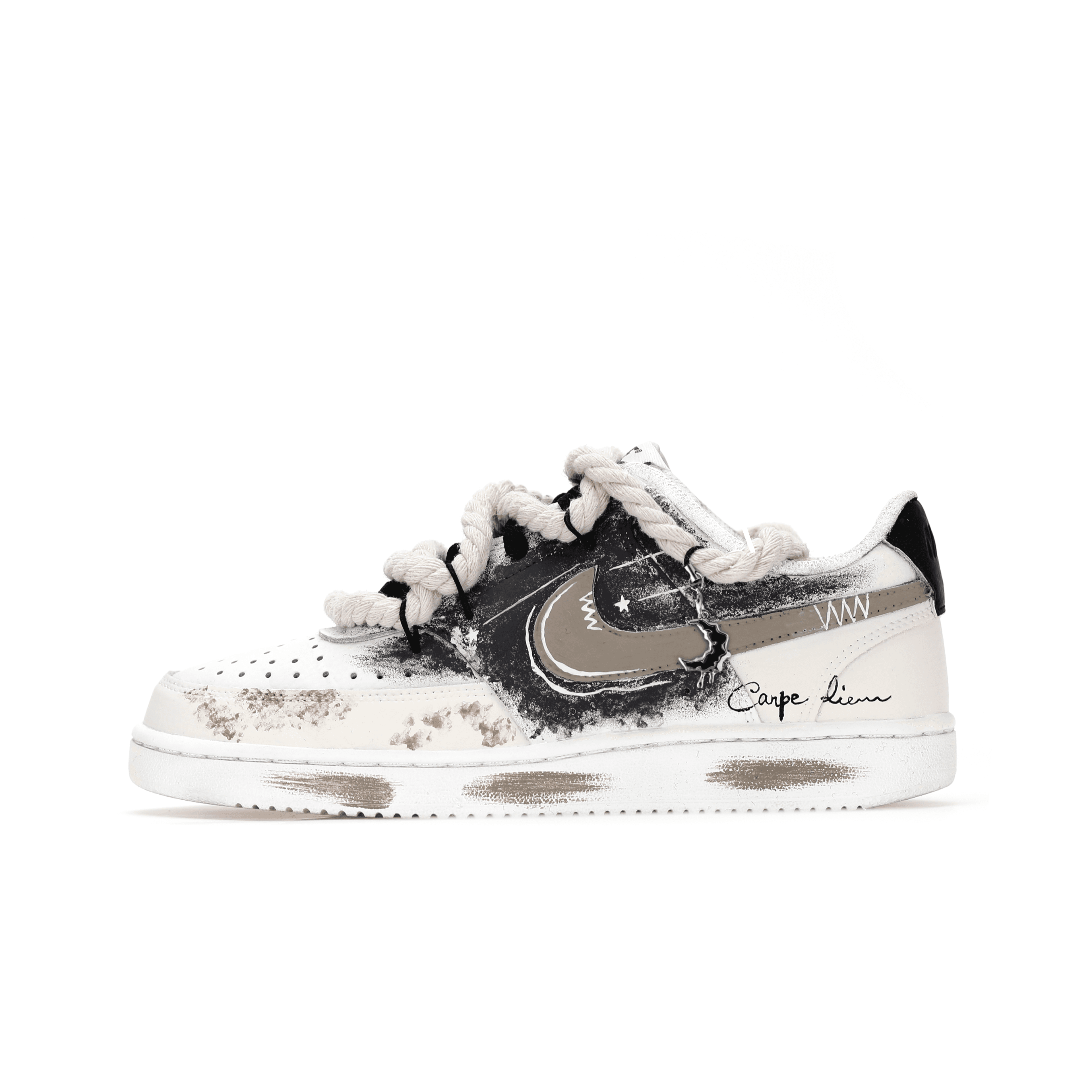 Custom Sneakers Nike Court Vision 1 Mechanical Spirit Moon Shadow Dreamy Distressed Comfortable Versatile Casual Trendy Cushioned Wear-Resistant Low-Top Skate Shoes Unisex