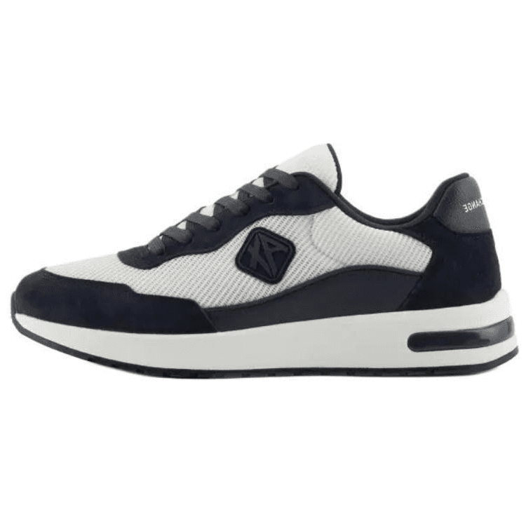 ARMANI EXCHANGE AE Split Leather Round Toe Lace-Up Low-Top Sneakers Men's Navy Blue
