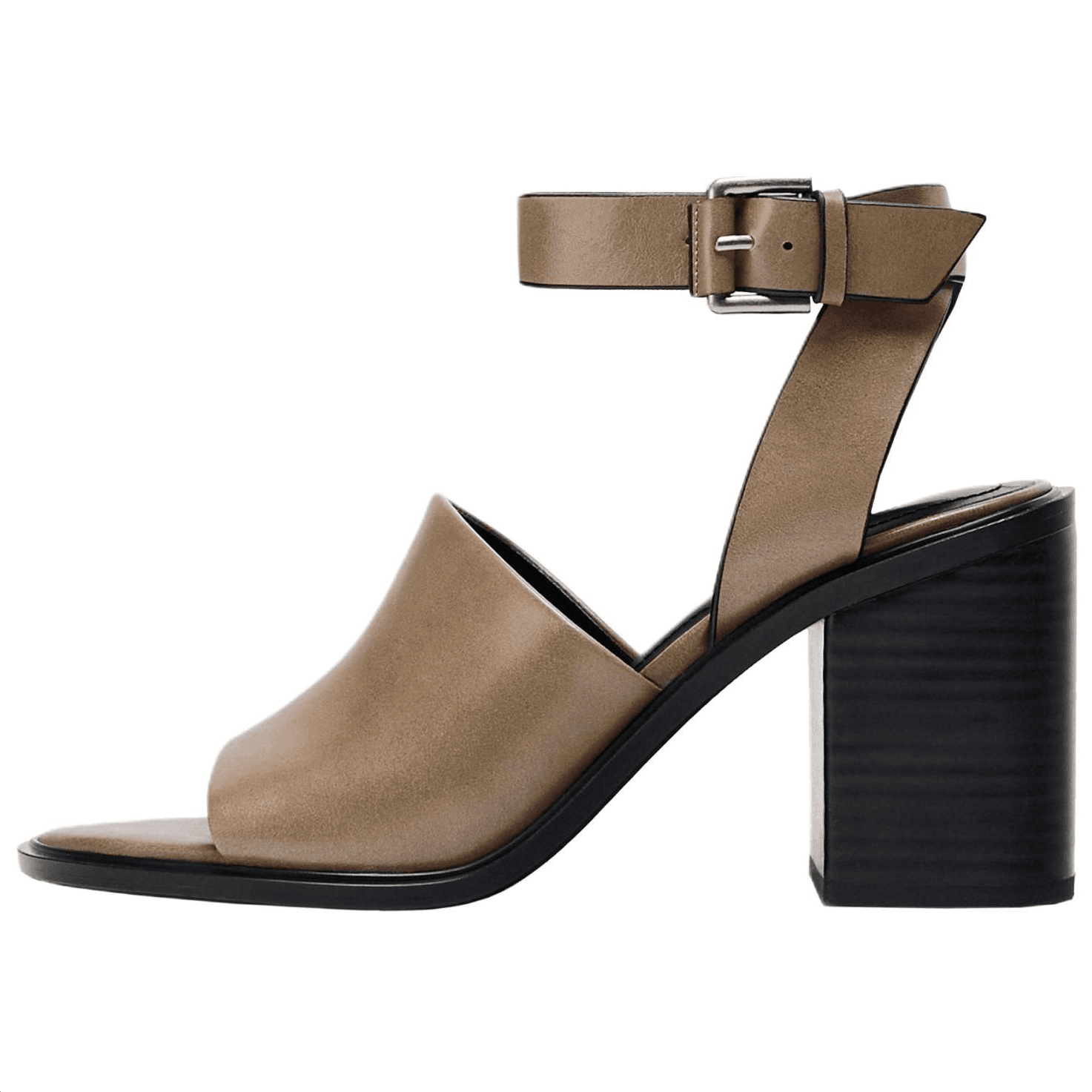 ZARA Calf Leather Lightweight Comfort Fashion Simple Fresh High Heel Ankle Strap Block Heel Single Strap Sandals Women's Taupe