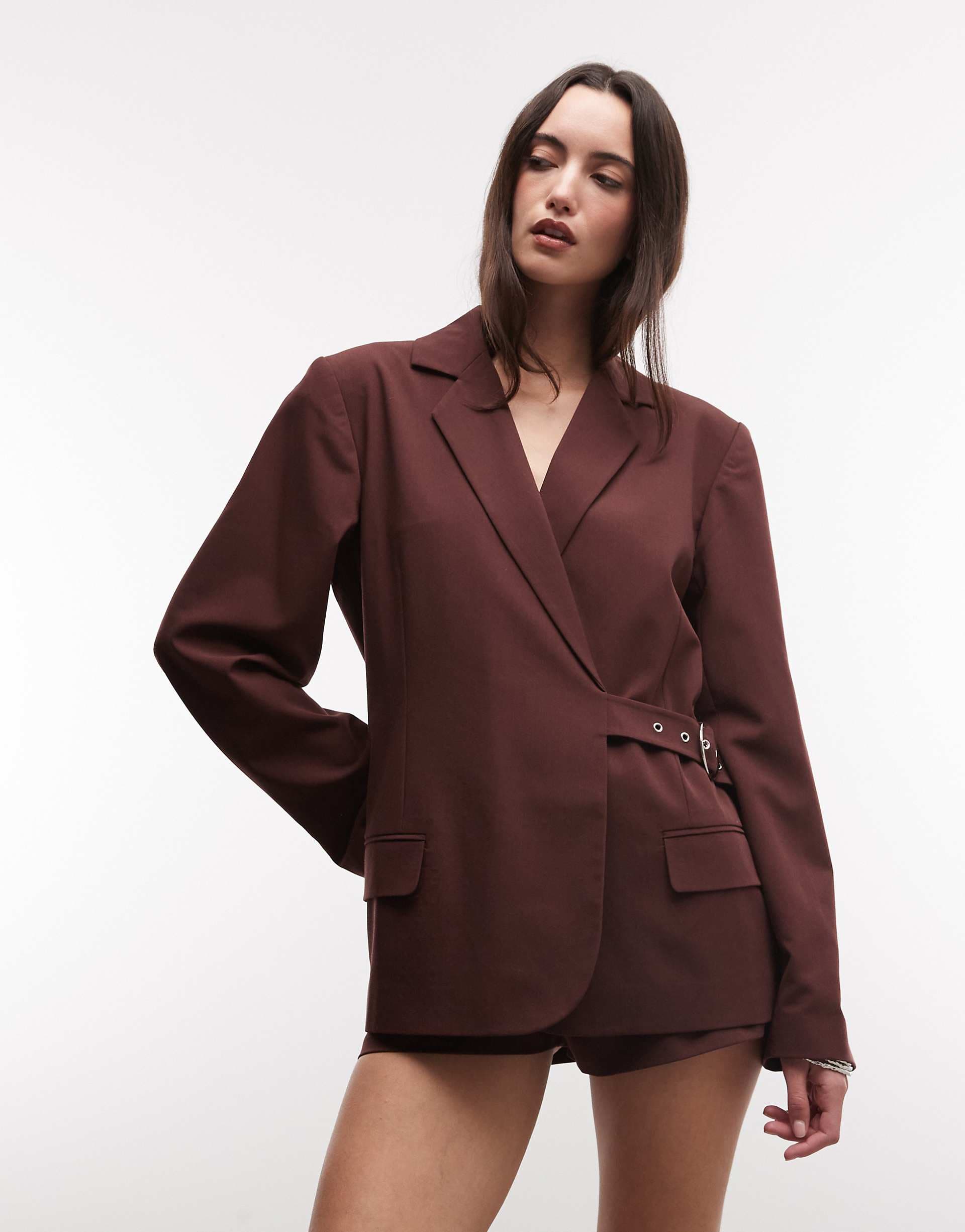 COLLUSION oversized buckle blazer in chocolate - part of a set