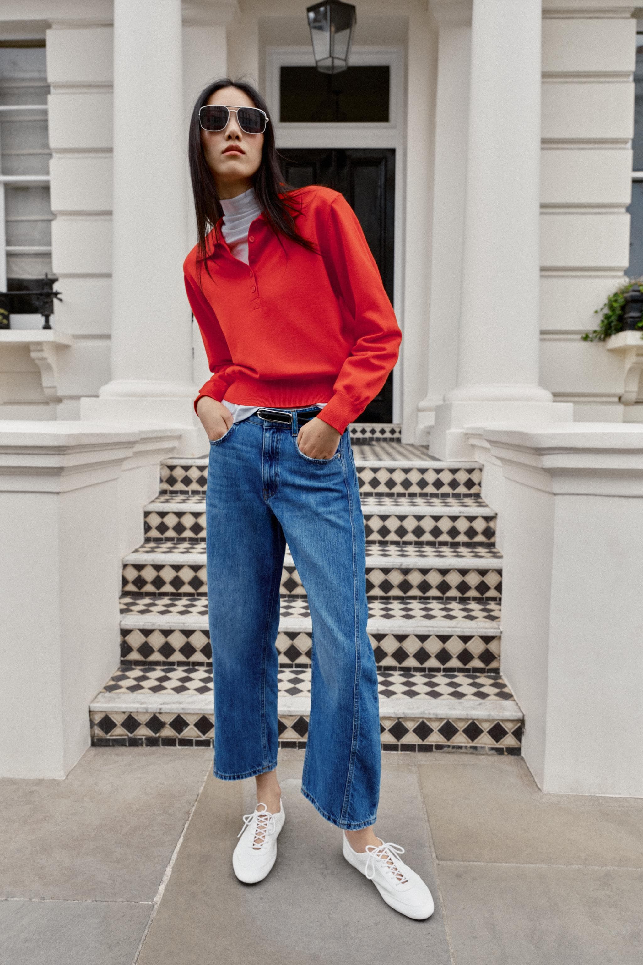 KNIT POLO JUMPER WITH SHOULDER PADS