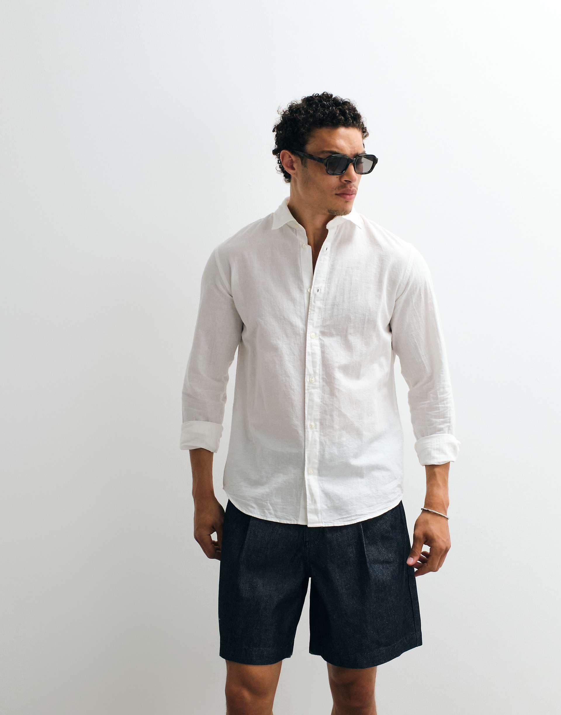 Jack & Jones linen blend regular shirt in white