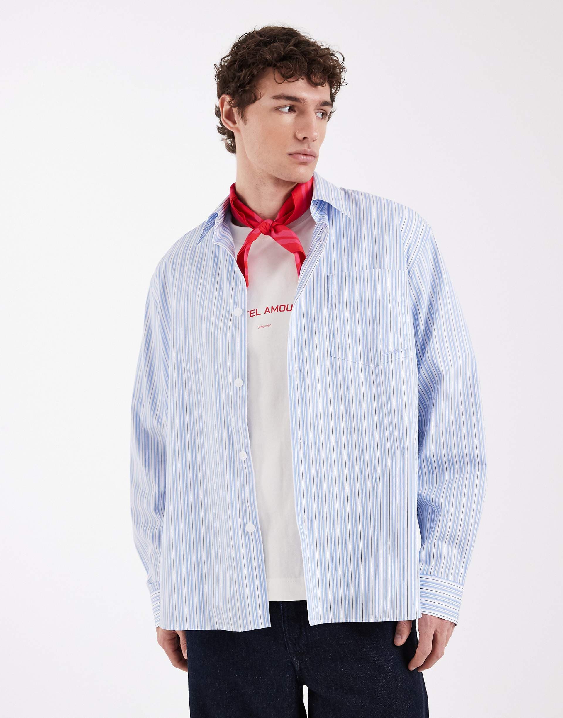 Selected X Hôtel Amour long sleeve striped shirt in blue