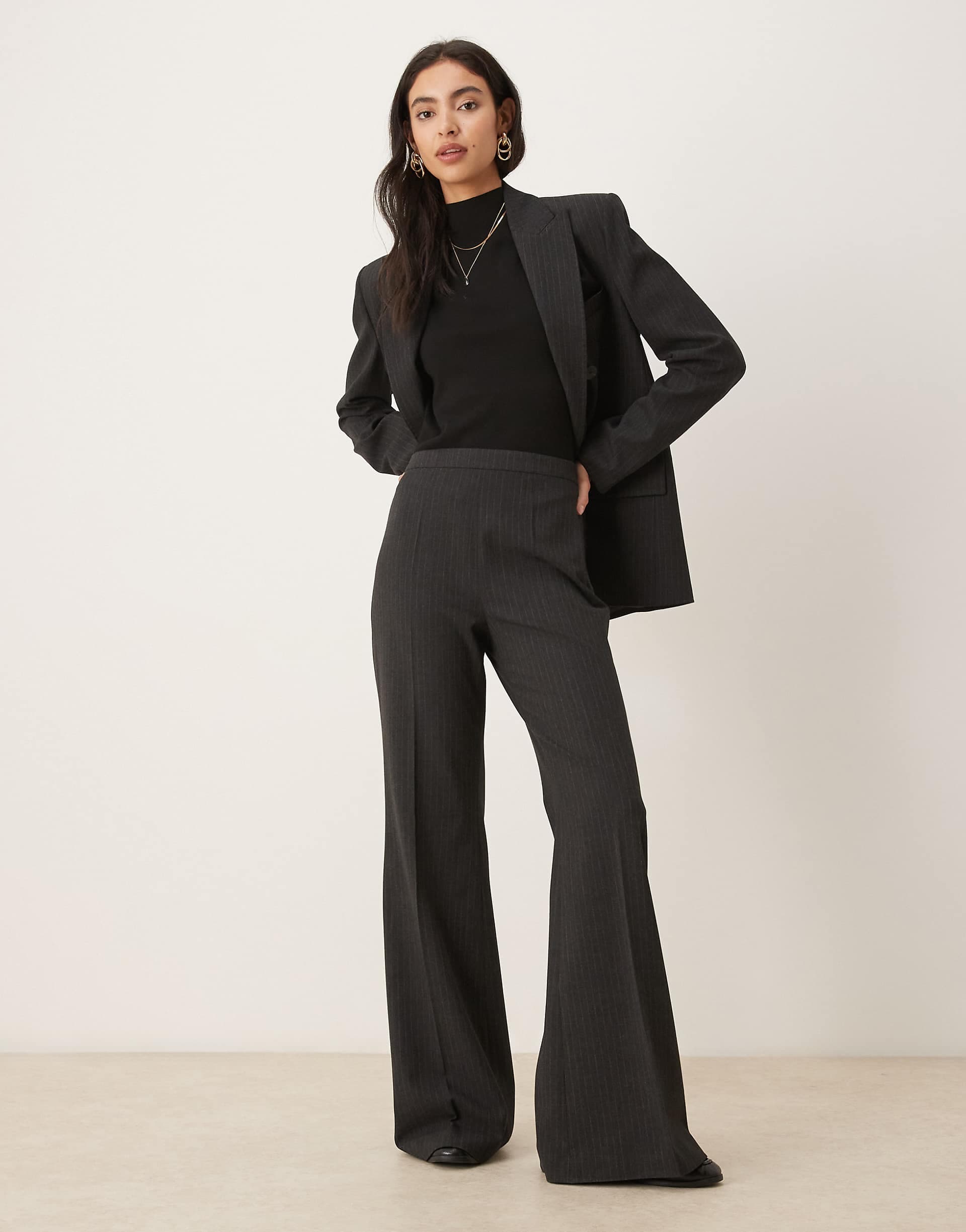 Mango Irise pleat front straight pants in gray pinstripe - part of a set