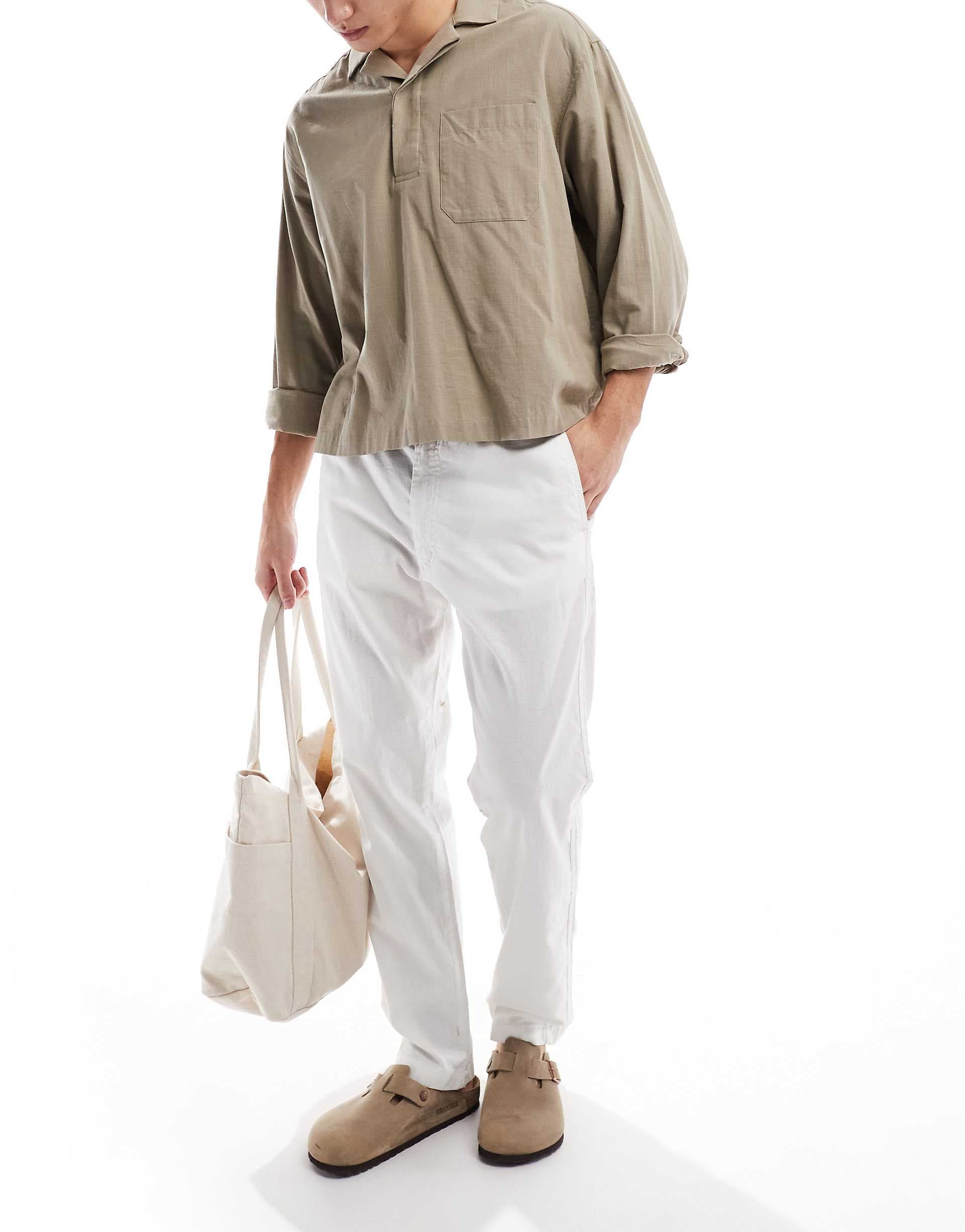 Jack & Jones relaxed fit linen blend pants in white