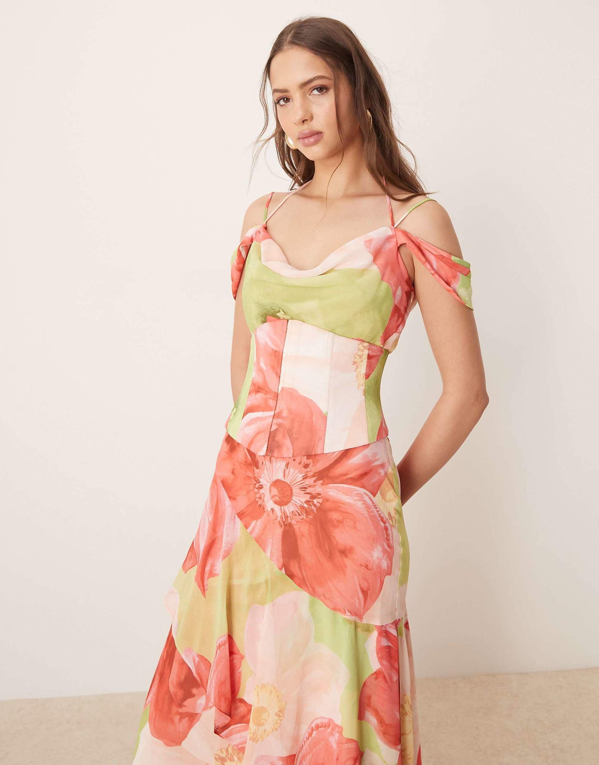 Ever New detachable corset maxi dress in red oversized floral