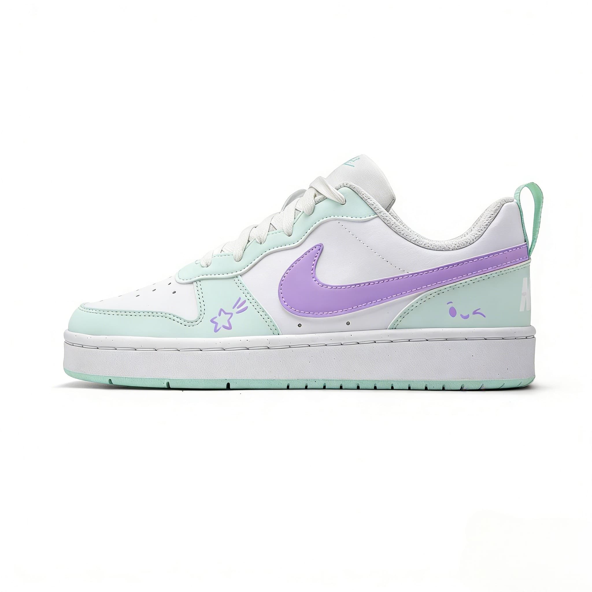 Custom Sneakers Nike Court Borough Light Purple Mint Cute Cartoon Fun Fresh Sweet Girl Simple Versatile Cushioning Anti-Slip Low-Top Skate Shoes Unisex White Cyan