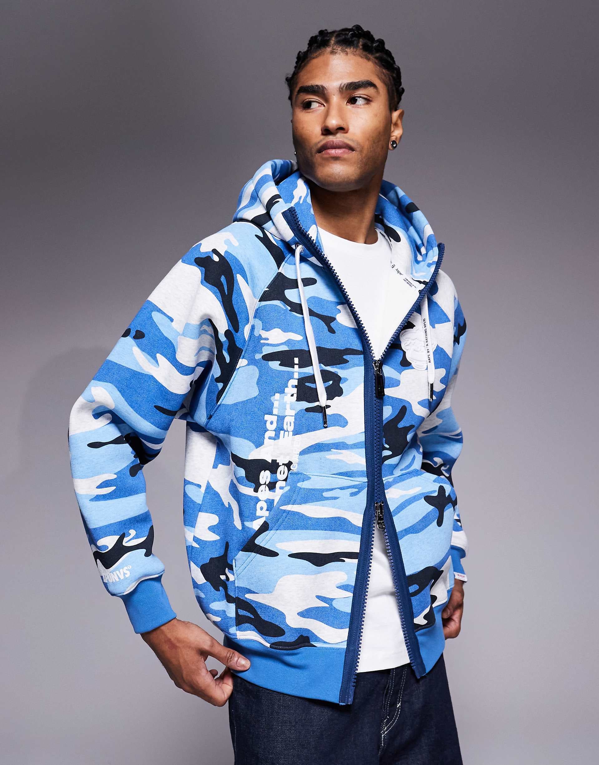 Aape by A Bathing Ape heavyweight zip up hoodie in blue camo print