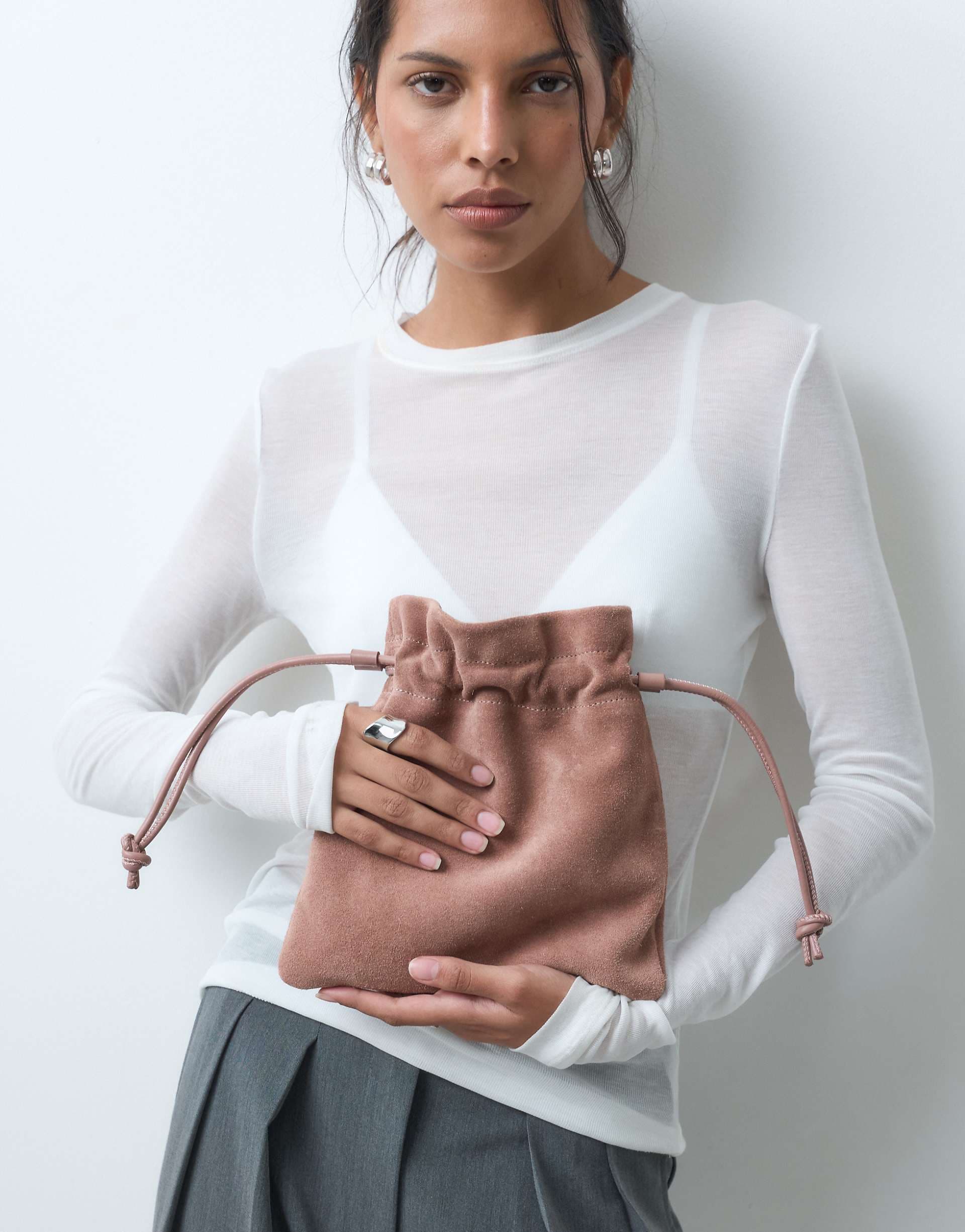 ASOS DESIGN suede pouch grab bag in pink