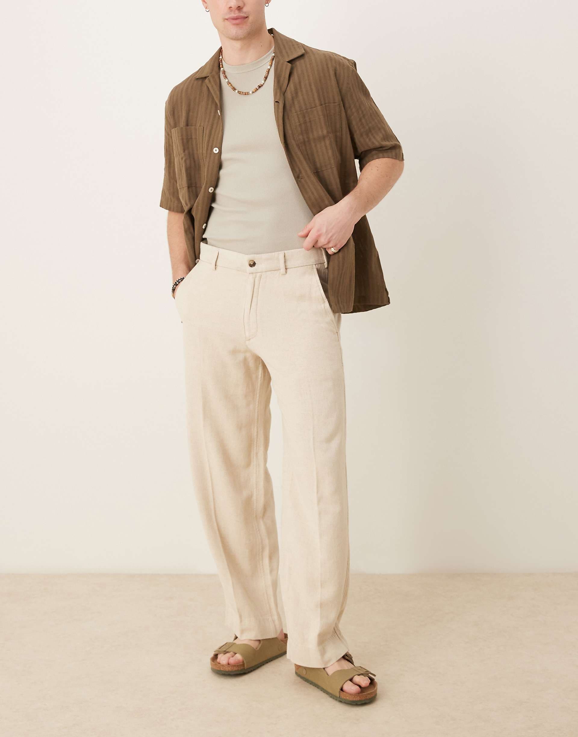 Abercrombie & Fitch baggy linen blend pants in beige