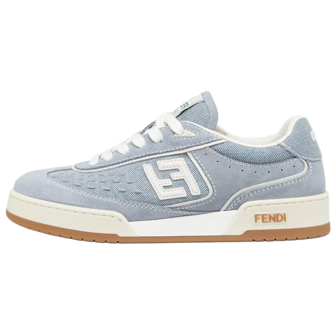 FENDI Match 2025 Spring/Summer Series Denim Round Toe Lace-Up Low-Top Sneakers Women's Blue