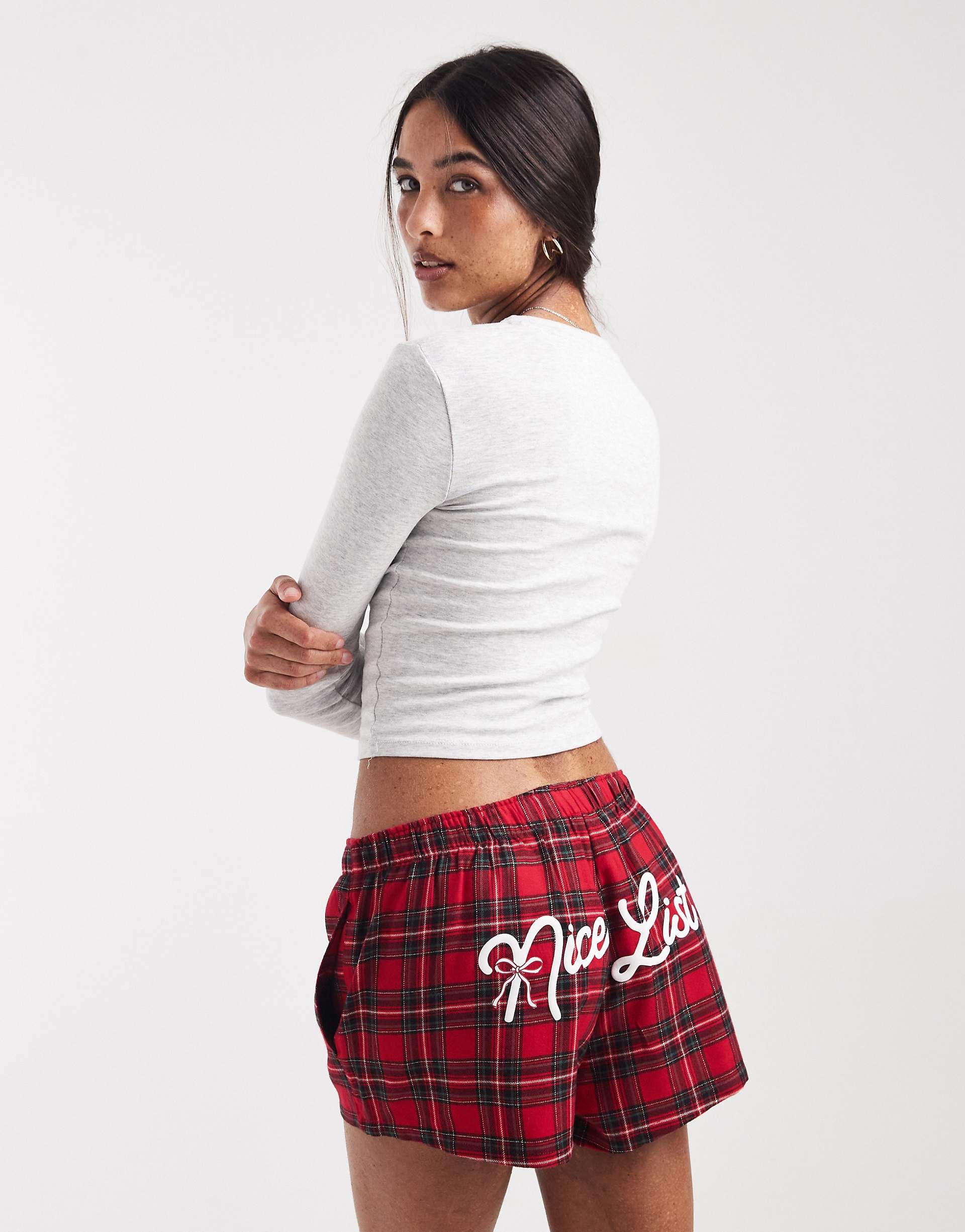 Hollister festive boxer pajama shorts in red plaid