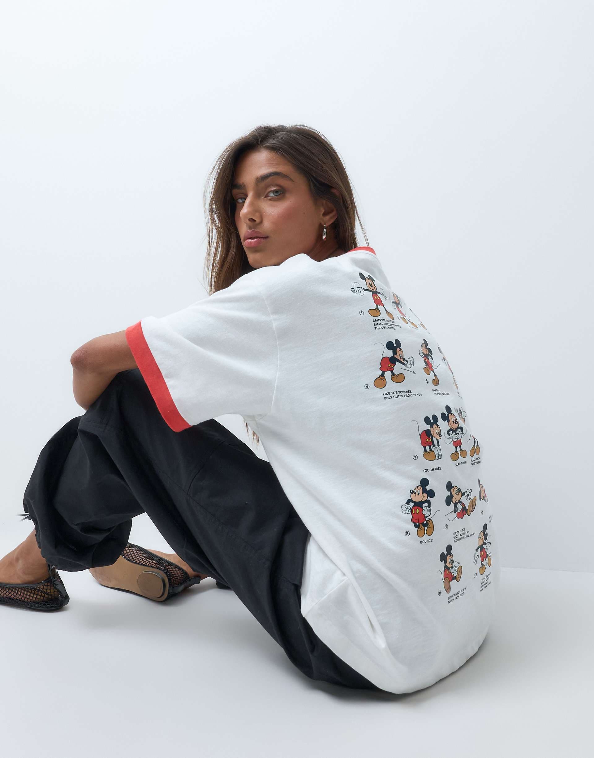 ASOS DESIGN Disney oversized slub ringer T-shirt with Mickey Mouse print in white