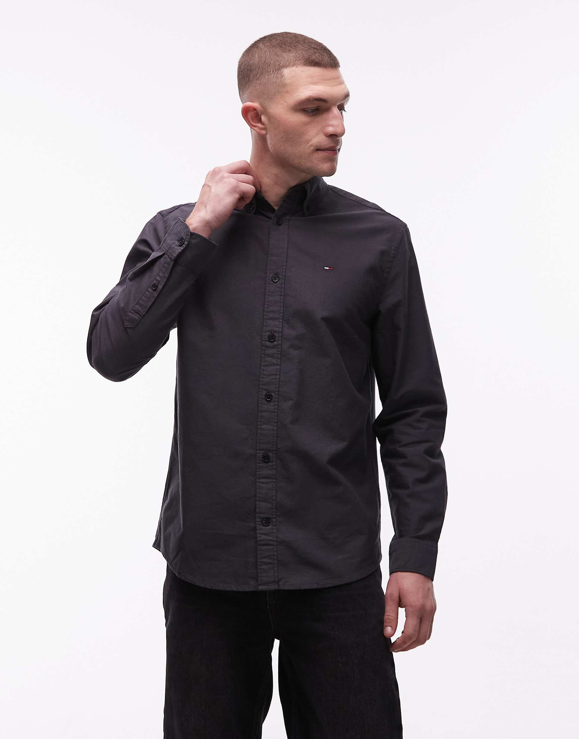Tommy Jeans regular long sleeve oxford shirt in black