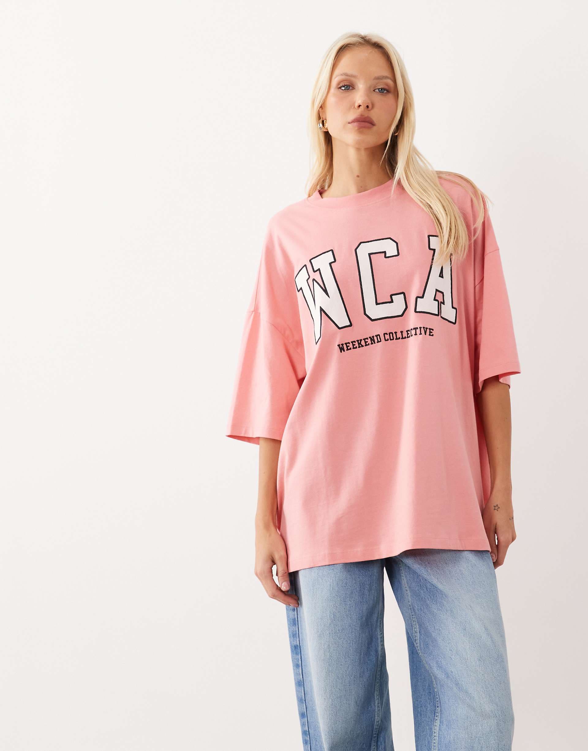 Weekend Collective Icon oversized t-shirt with embroidered WCA graphic in dusty pink