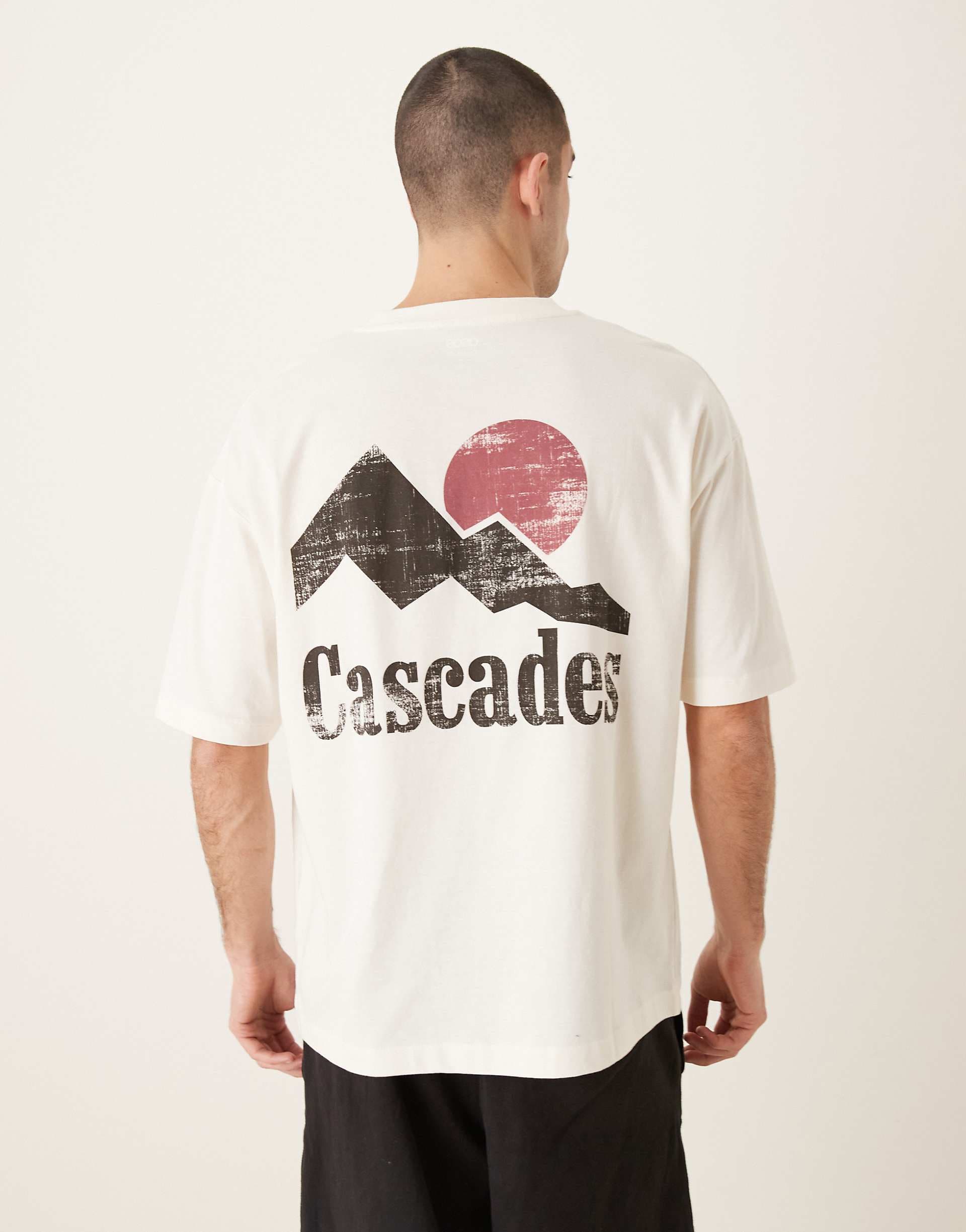 ASOS DESIGN oversized T-shirt with cascades graphic in off white