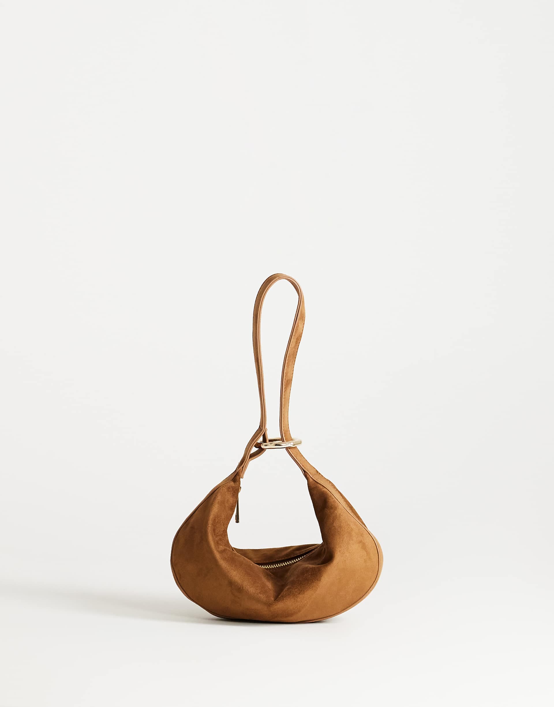 Topshop Grace small faux suede scoop grab bag in tan