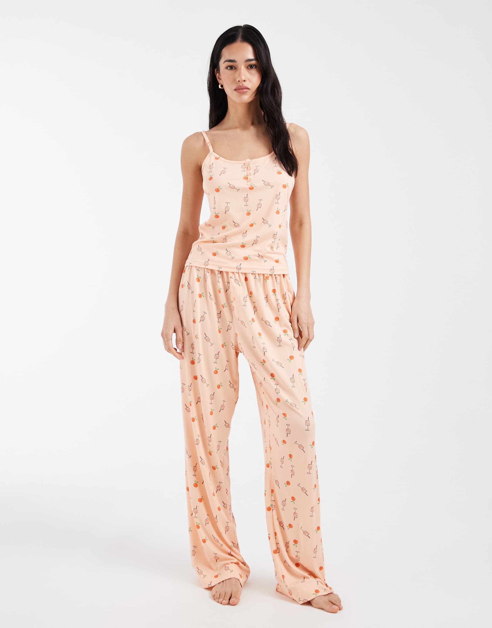 Loungeable super soft jersey cami and pants pajama set in orange print