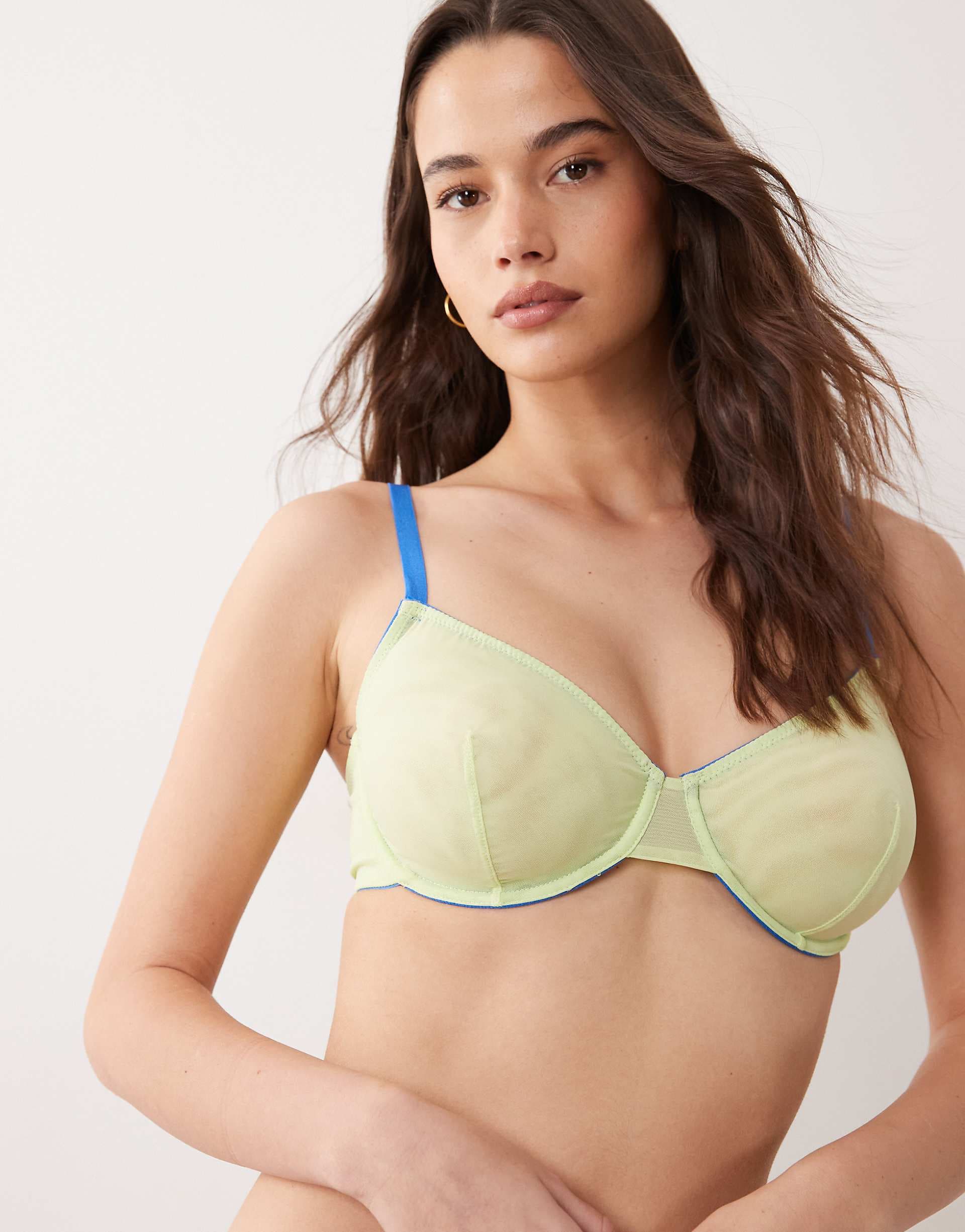 ASOS DESIGN Fuller Bust Parker underwire bra with contrast trims in lime & cobalt