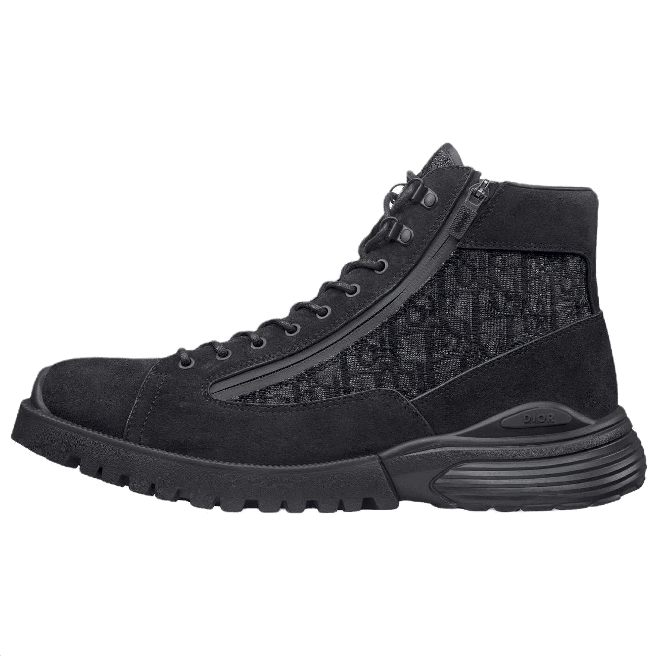 DIOR Combat Cow Split Leather Fabric Jacquard Pattern Ankle Boots Men's Black