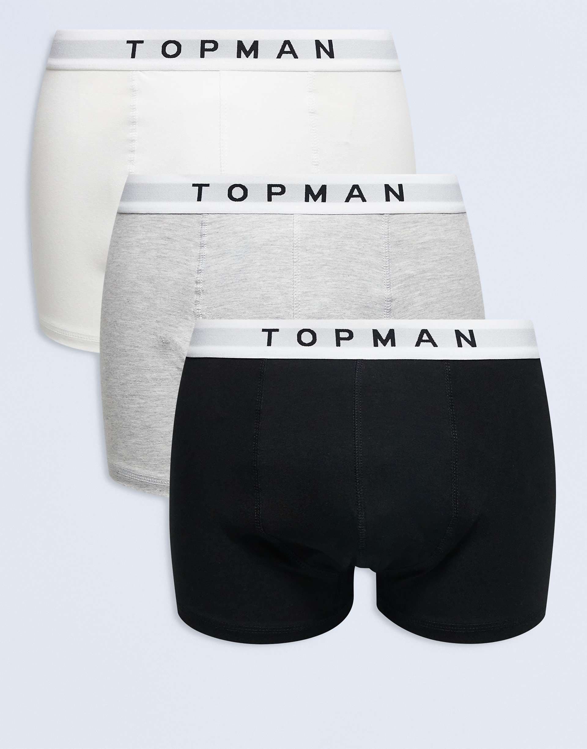 Topman 3 pack briefs in black, white and gray heather with white waistbands