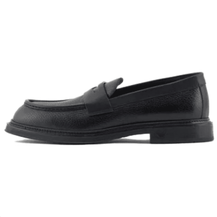 EMPORIO ARMANI Leather Round Toe Slip-On Loafers Men's Black