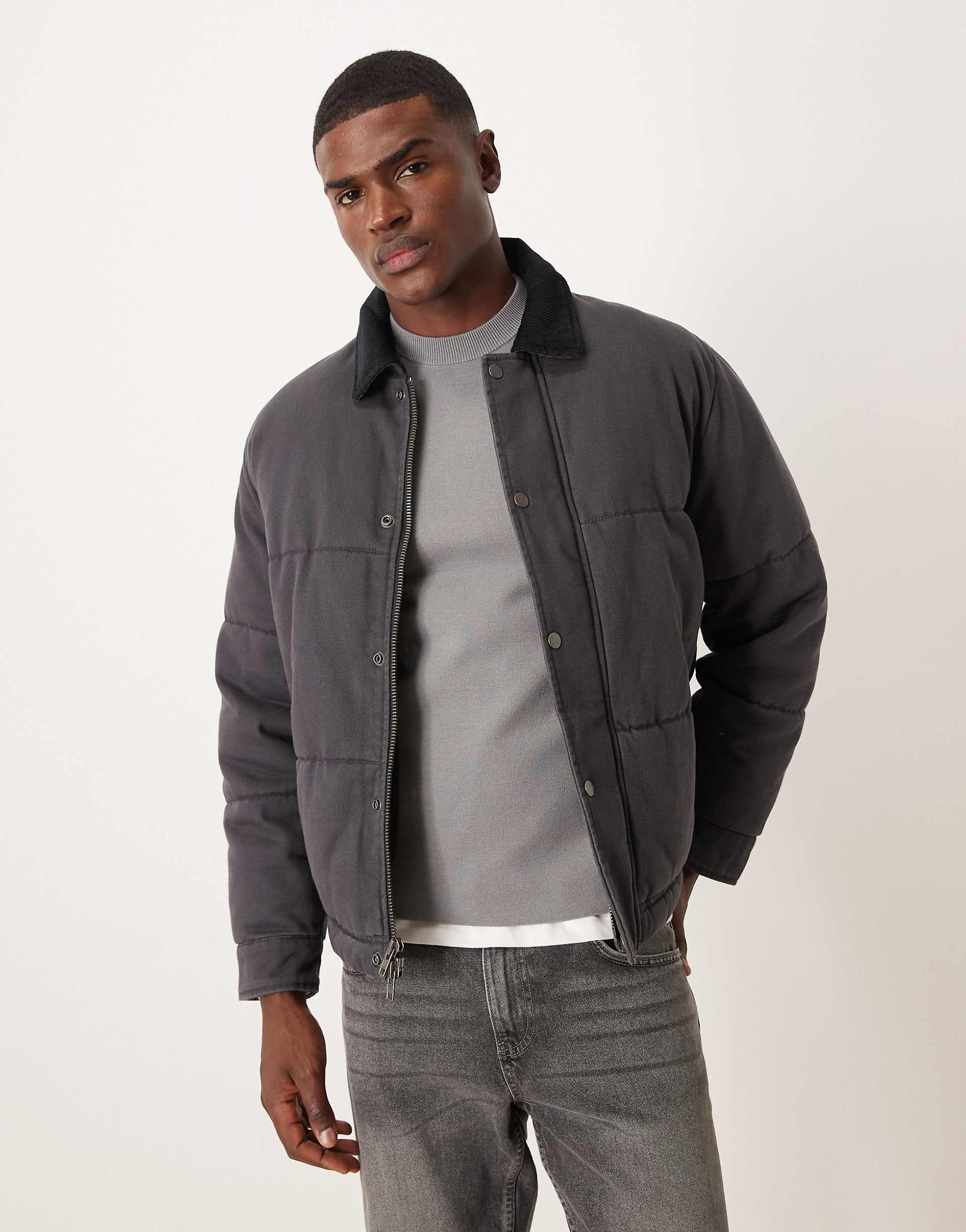 Abercrombie & Fitch washed twill puffer jacket in black