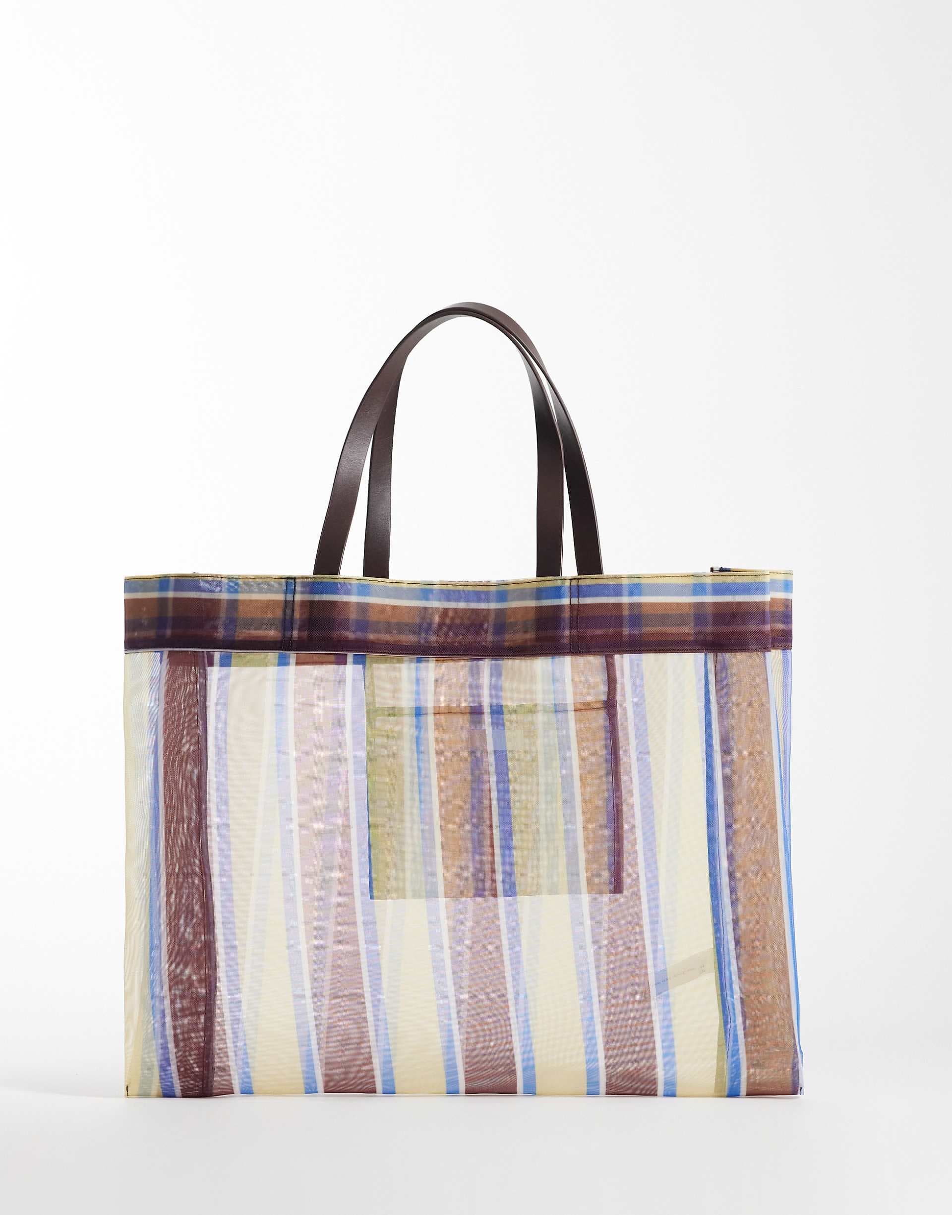 ARKET mesh beach tote bag in yellow stripe