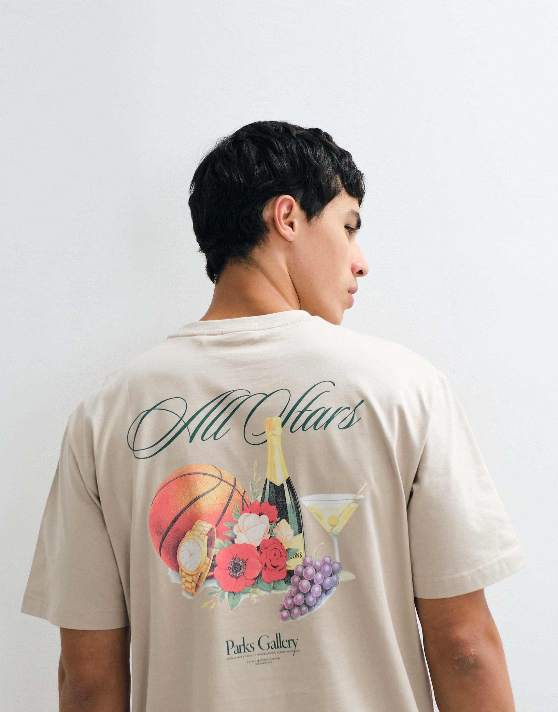ONLY & SONS relaxed fit T-shirt with all stars back print in cream