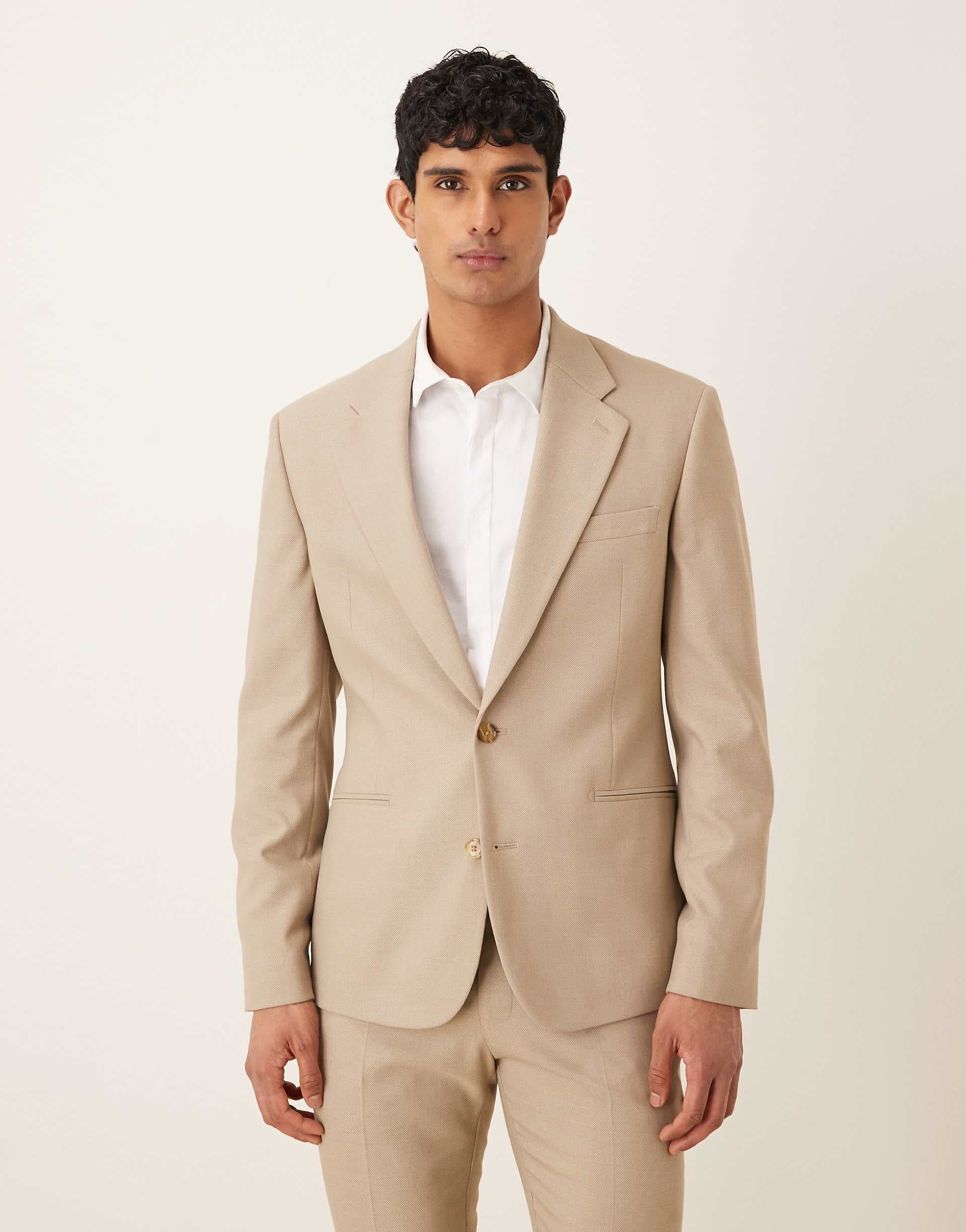 ASOS DESIGN skinny suit jacket in stone microtexture