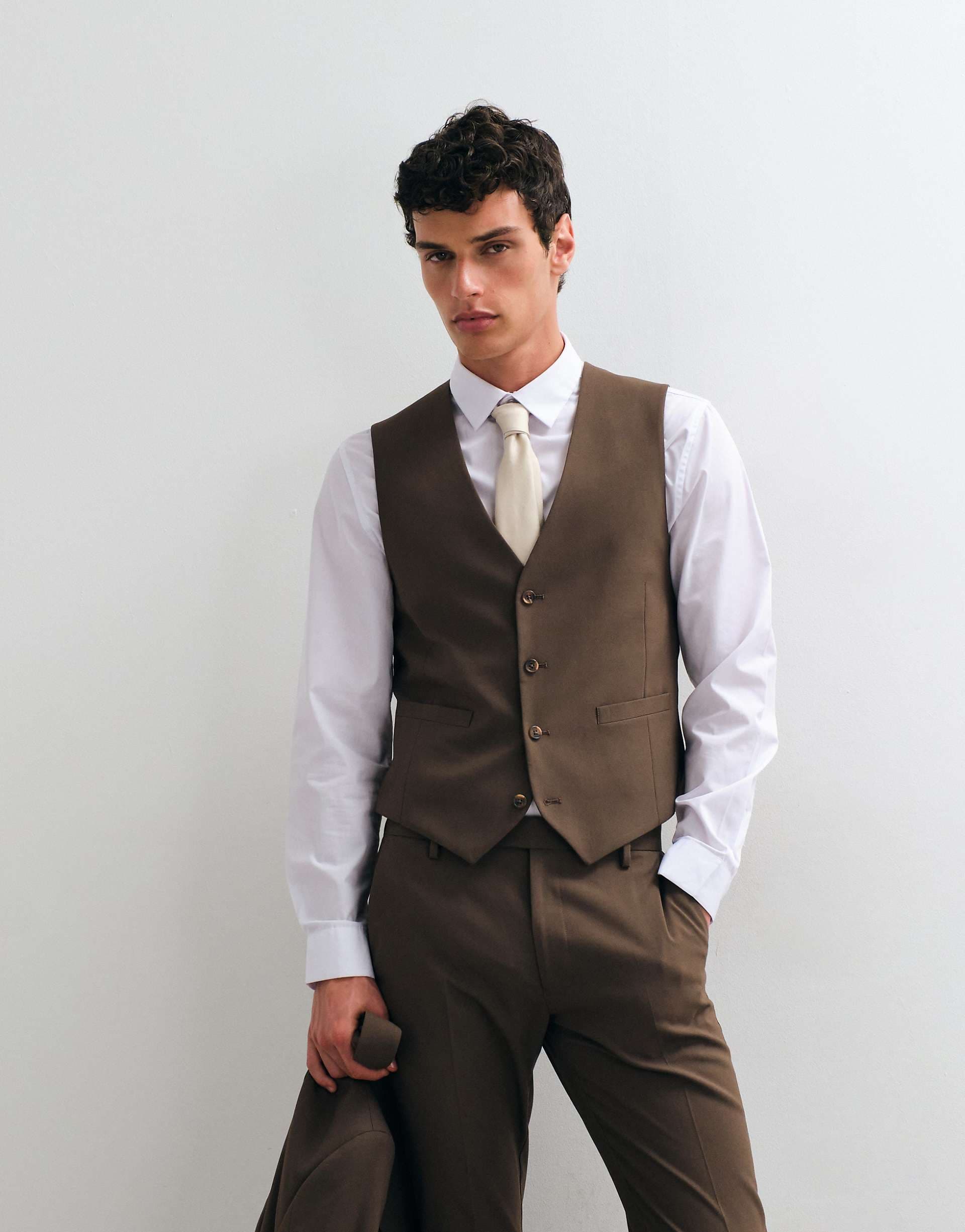 ASOS DESIGN skinny suit vest in brown