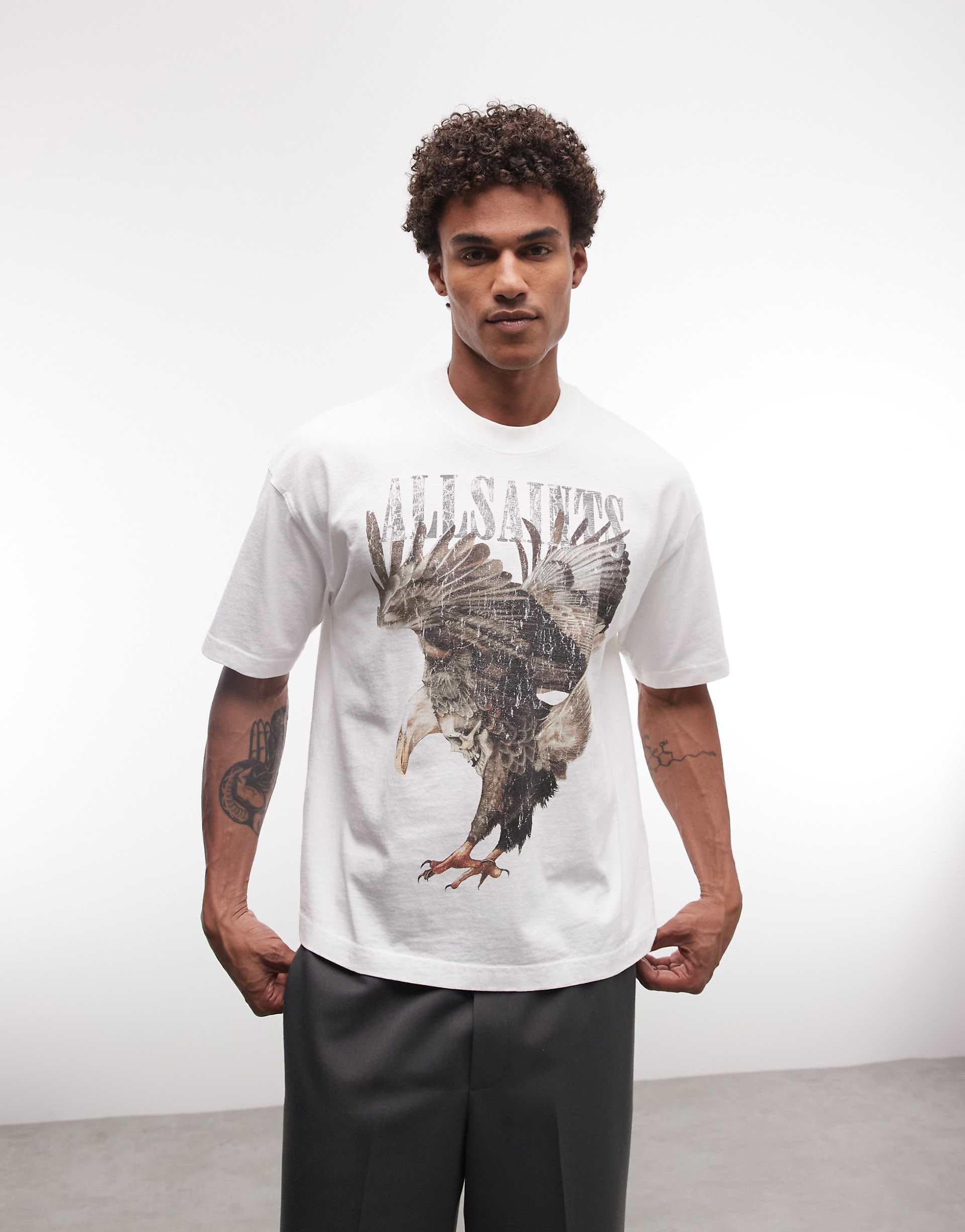 AllSaints x ASOS Exclusive Eagle graphic vintage logo t-shirt in white