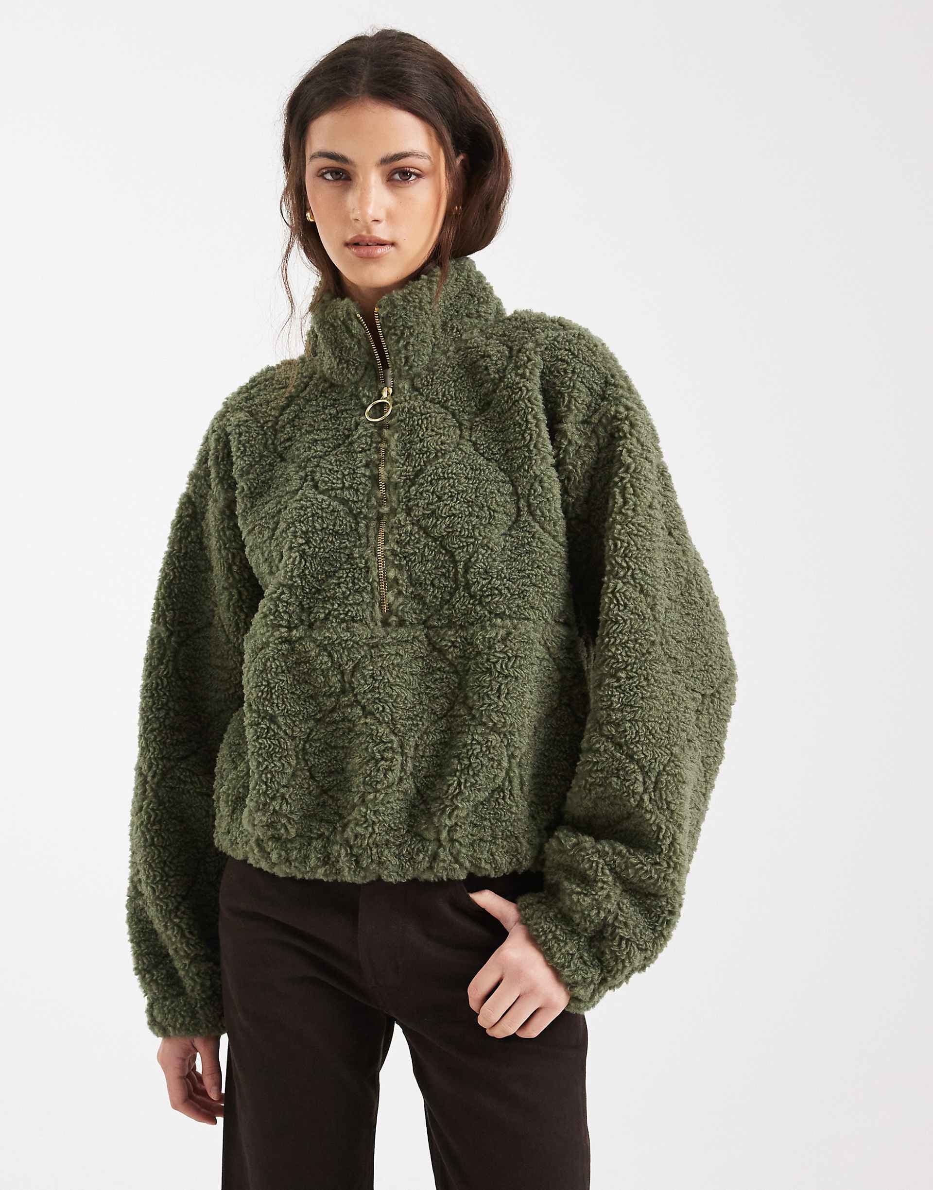 ONLY teddy boxy fleece in dark green