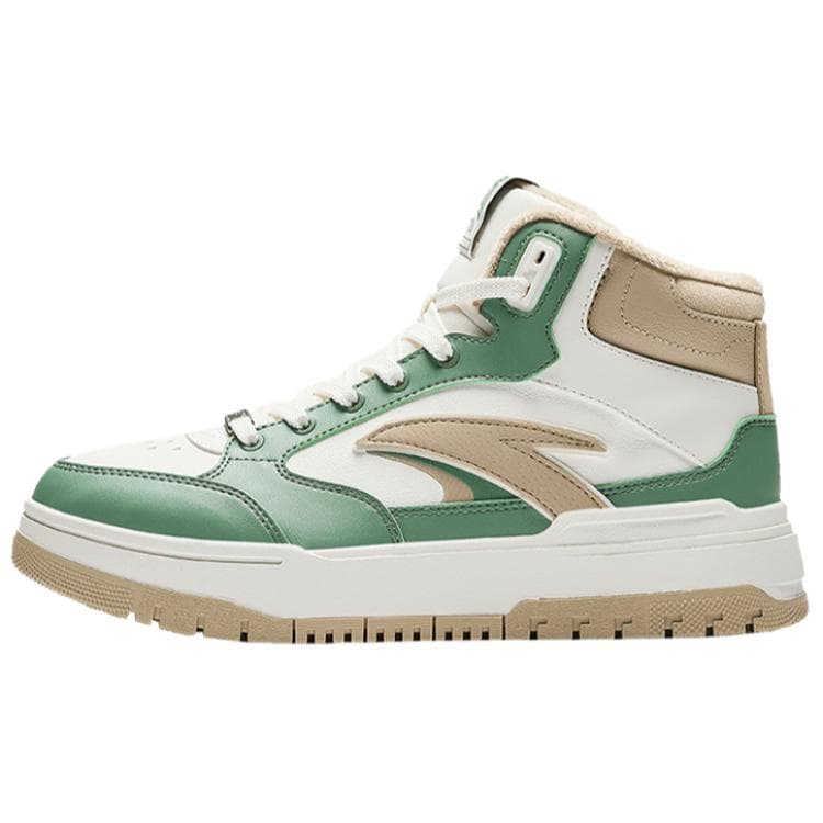 Anta 982 Fleece-Lined Comfortable Warm Slip-Resistant High-Top Skateboard Shoes Women's White Green